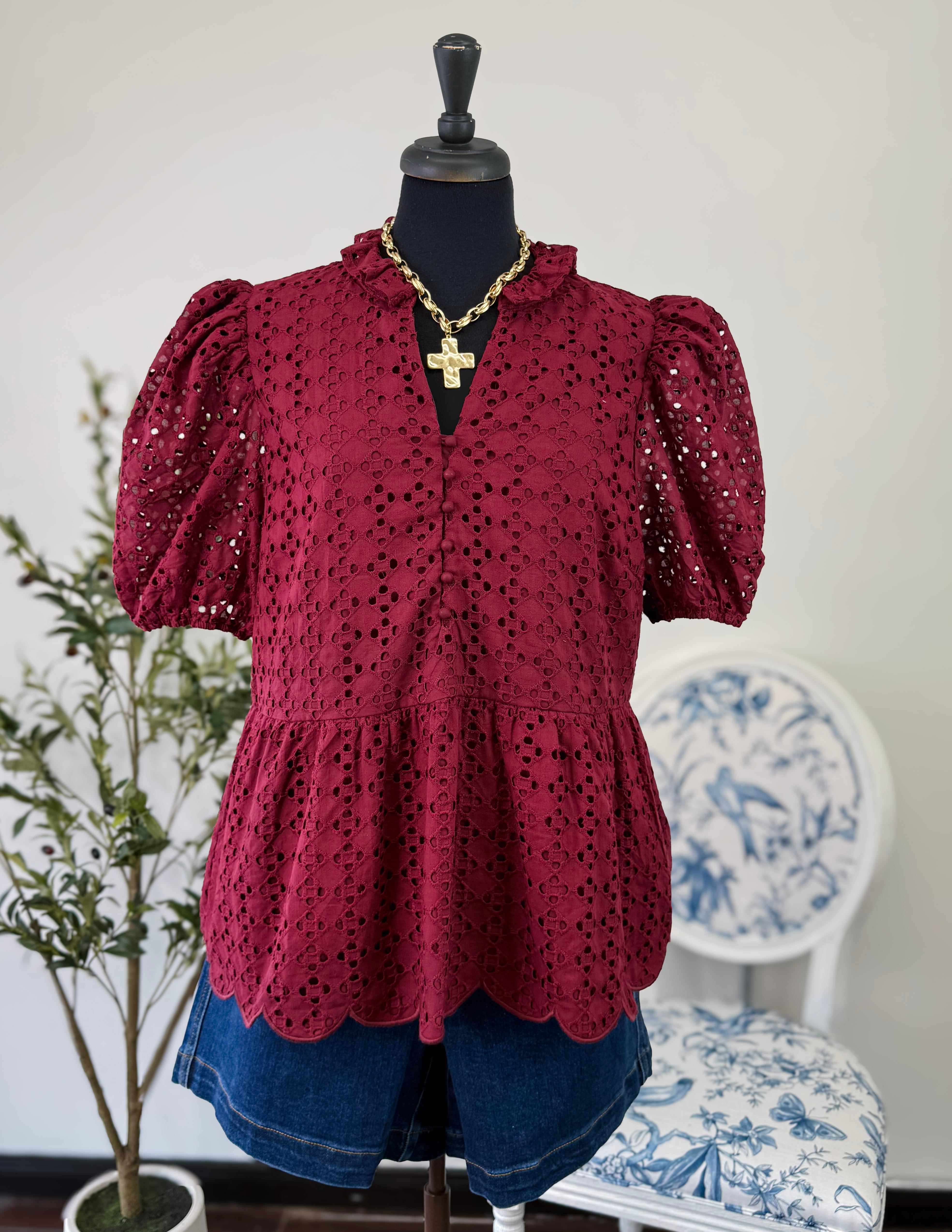Burgundy Lace Top-Plus