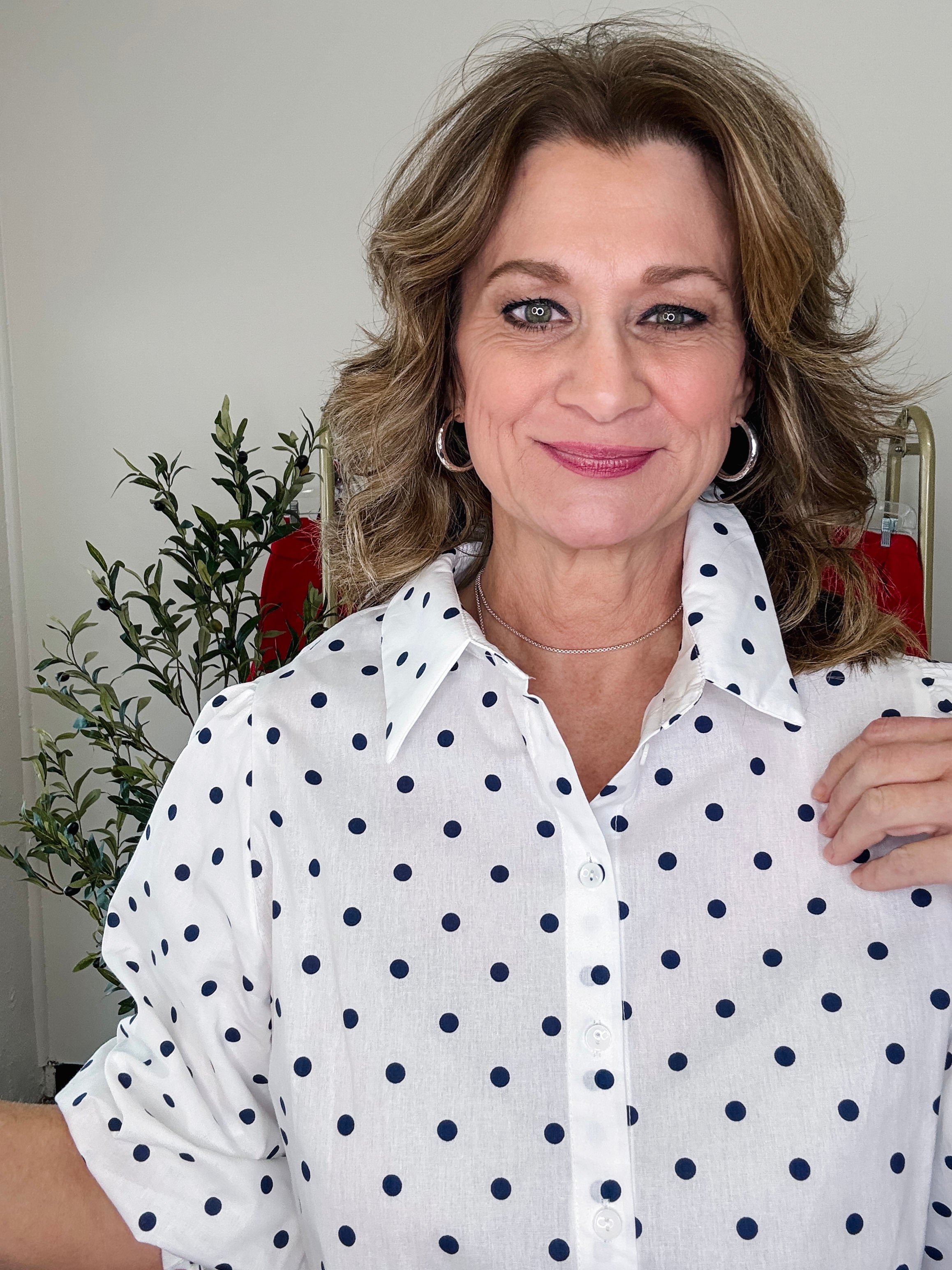 Playful Polka Dot Button Down - Navy