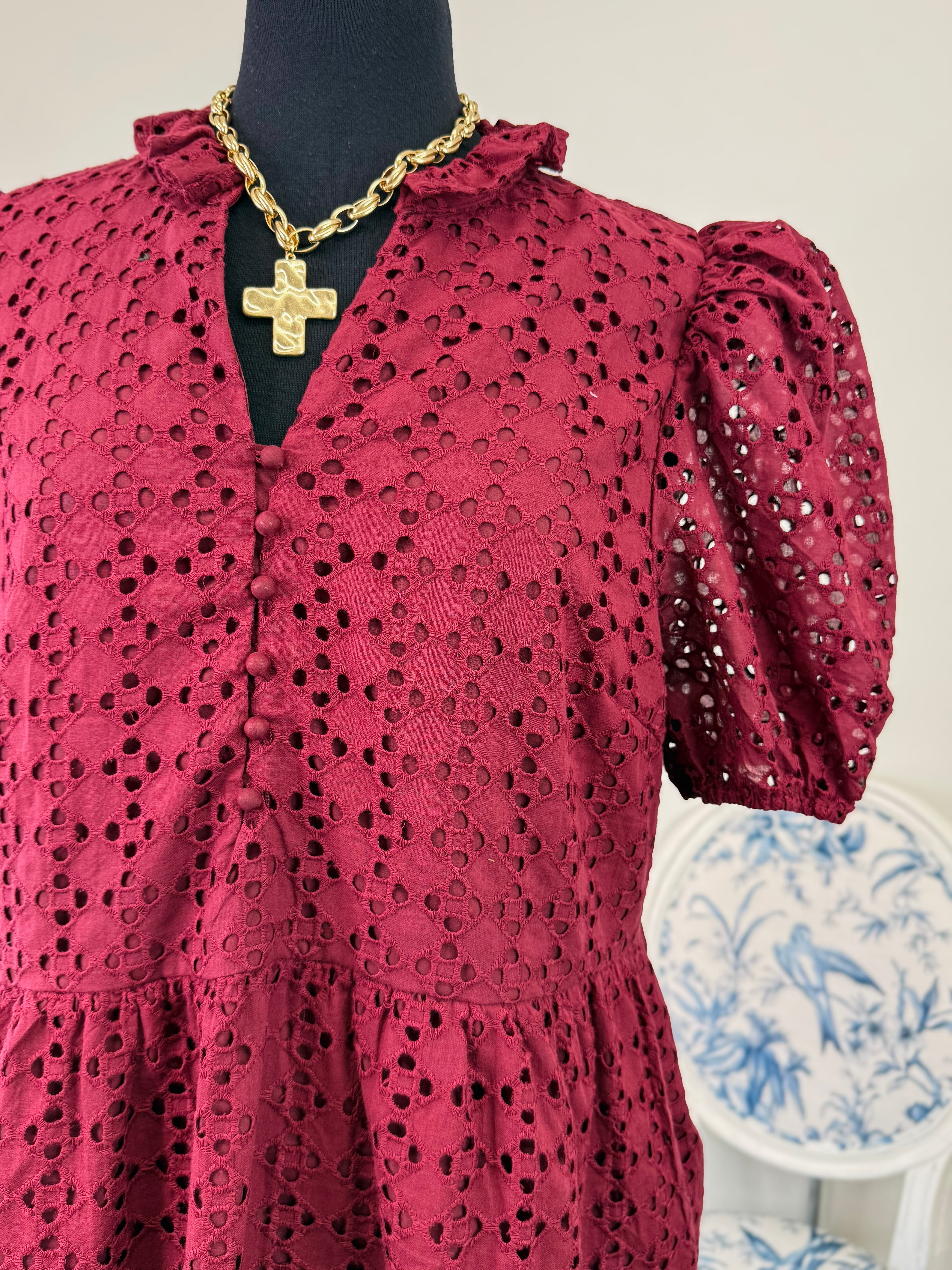 Burgundy Lace Top-Plus
