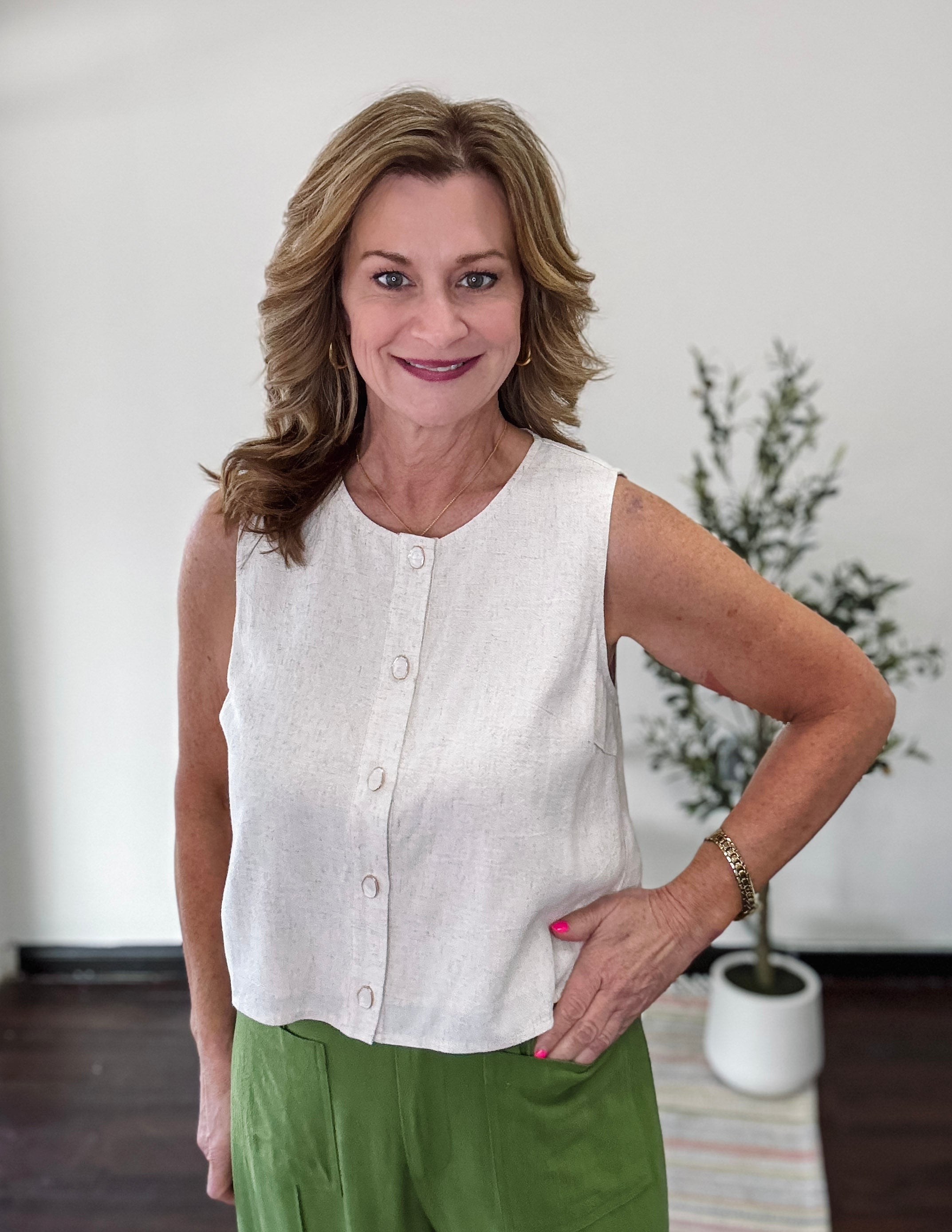 Summer Linen Sleeveless Top- Oatmeal