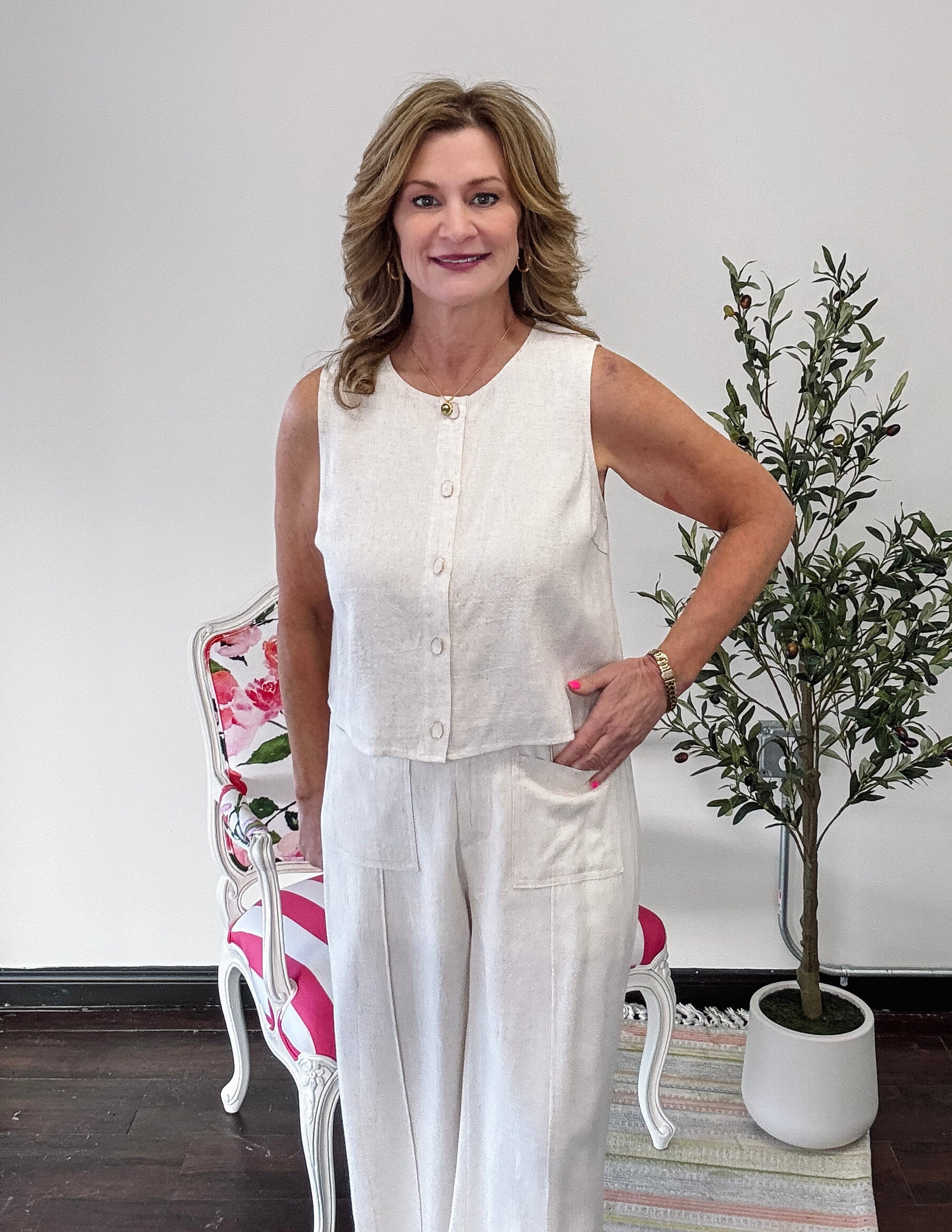 Summer Linen Sleeveless Top- Oatmeal