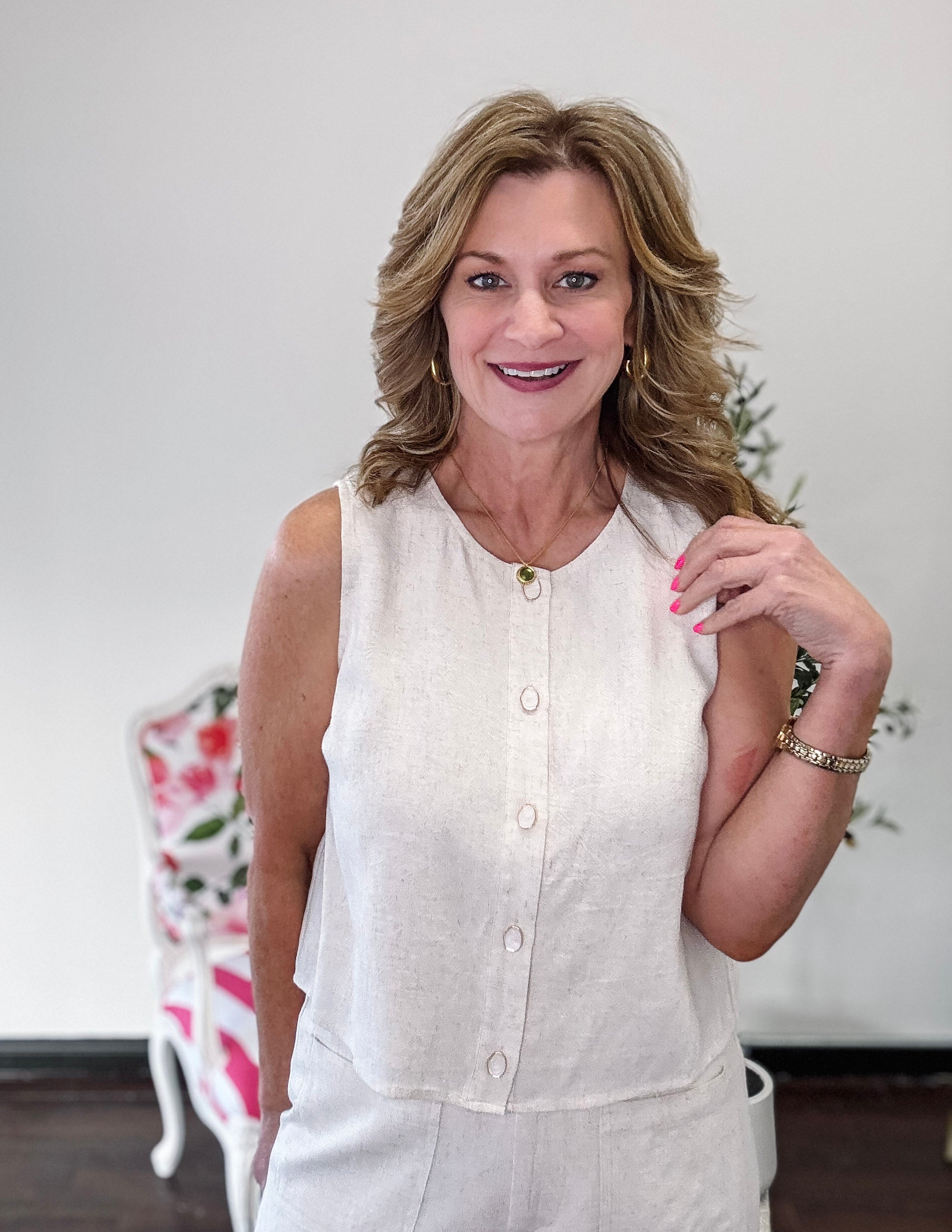 Summer Linen Sleeveless Top- Oatmeal