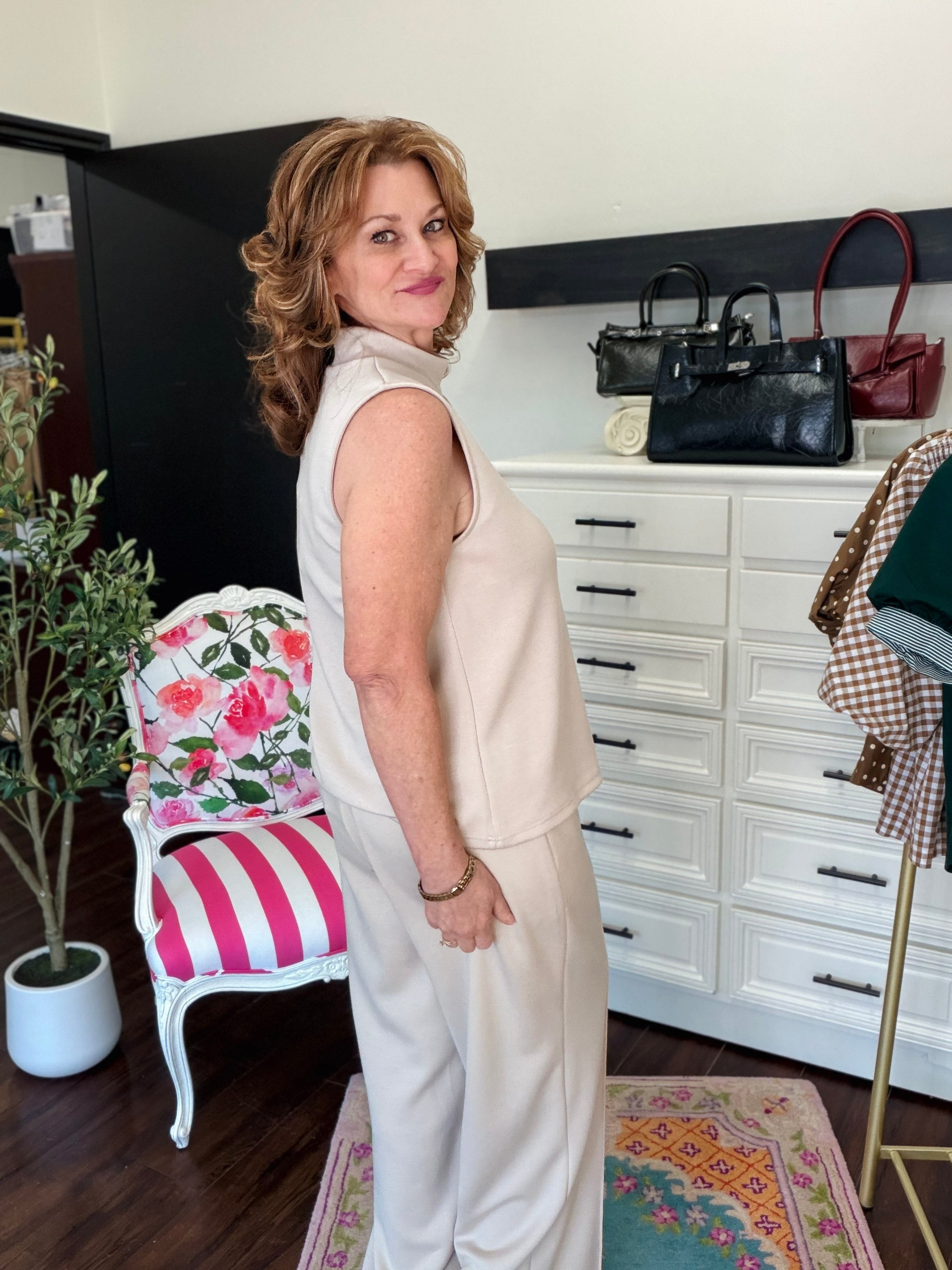 Classic Mock Neck Top - Almond
