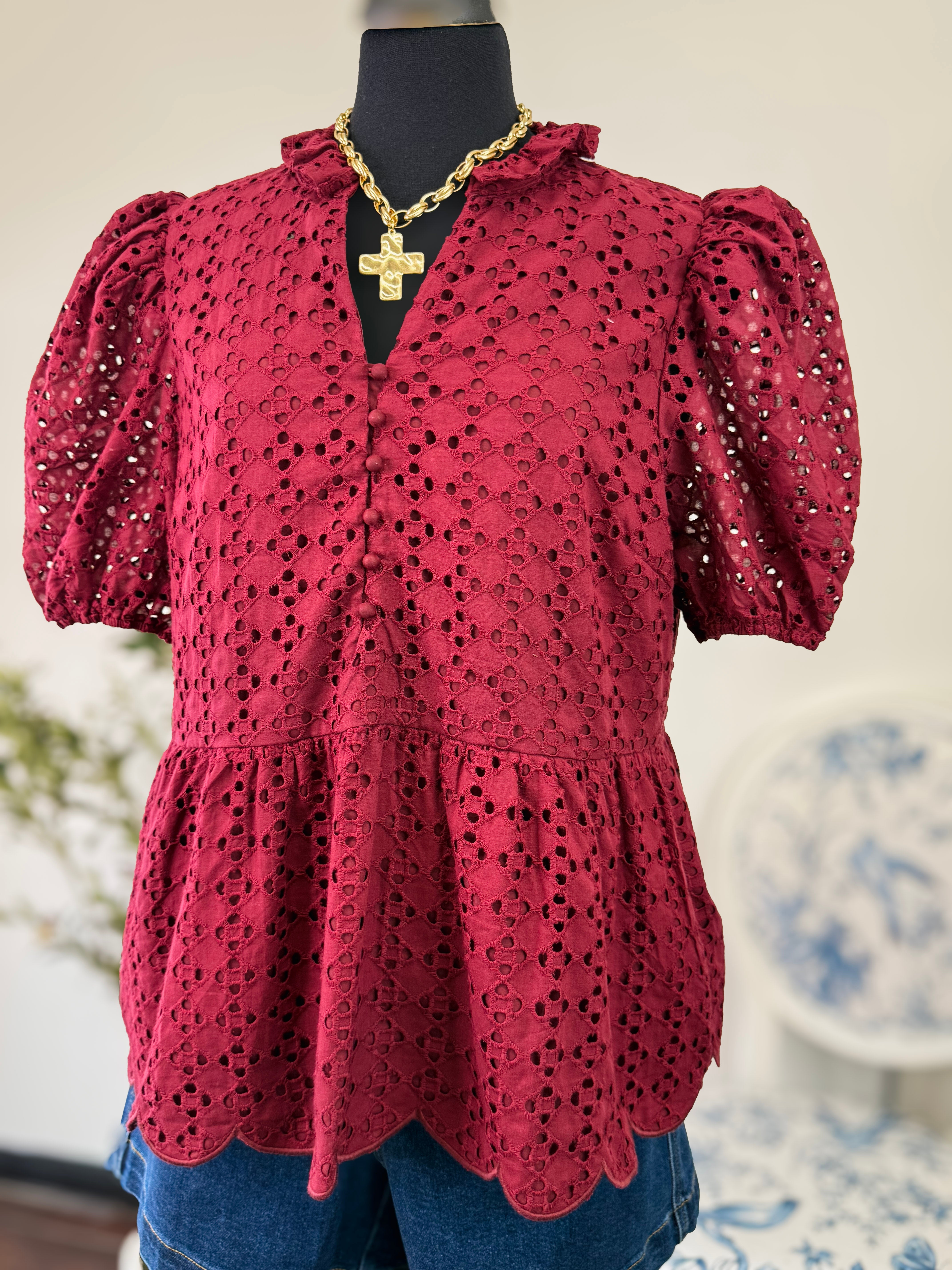 Burgundy Lace Top-Plus
