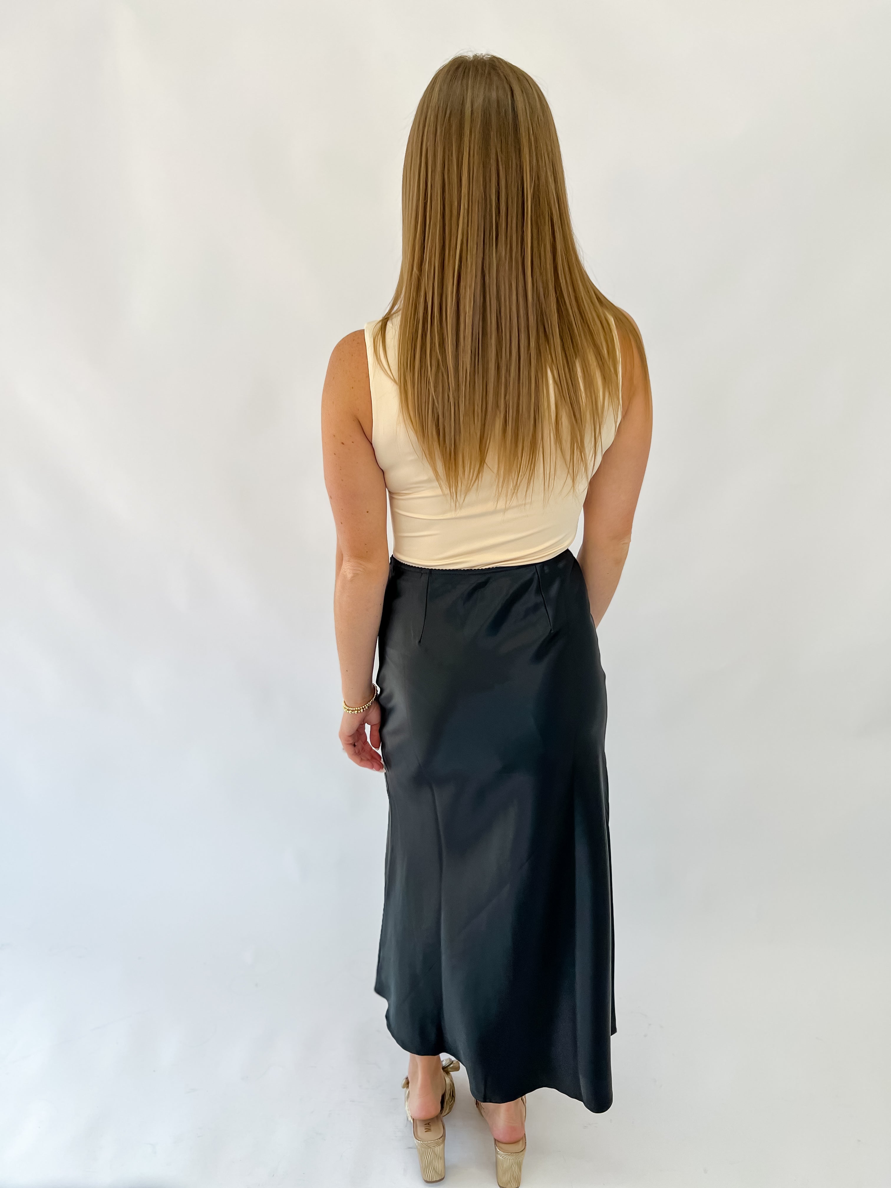 Soft Spoken Satin Skirt- Black