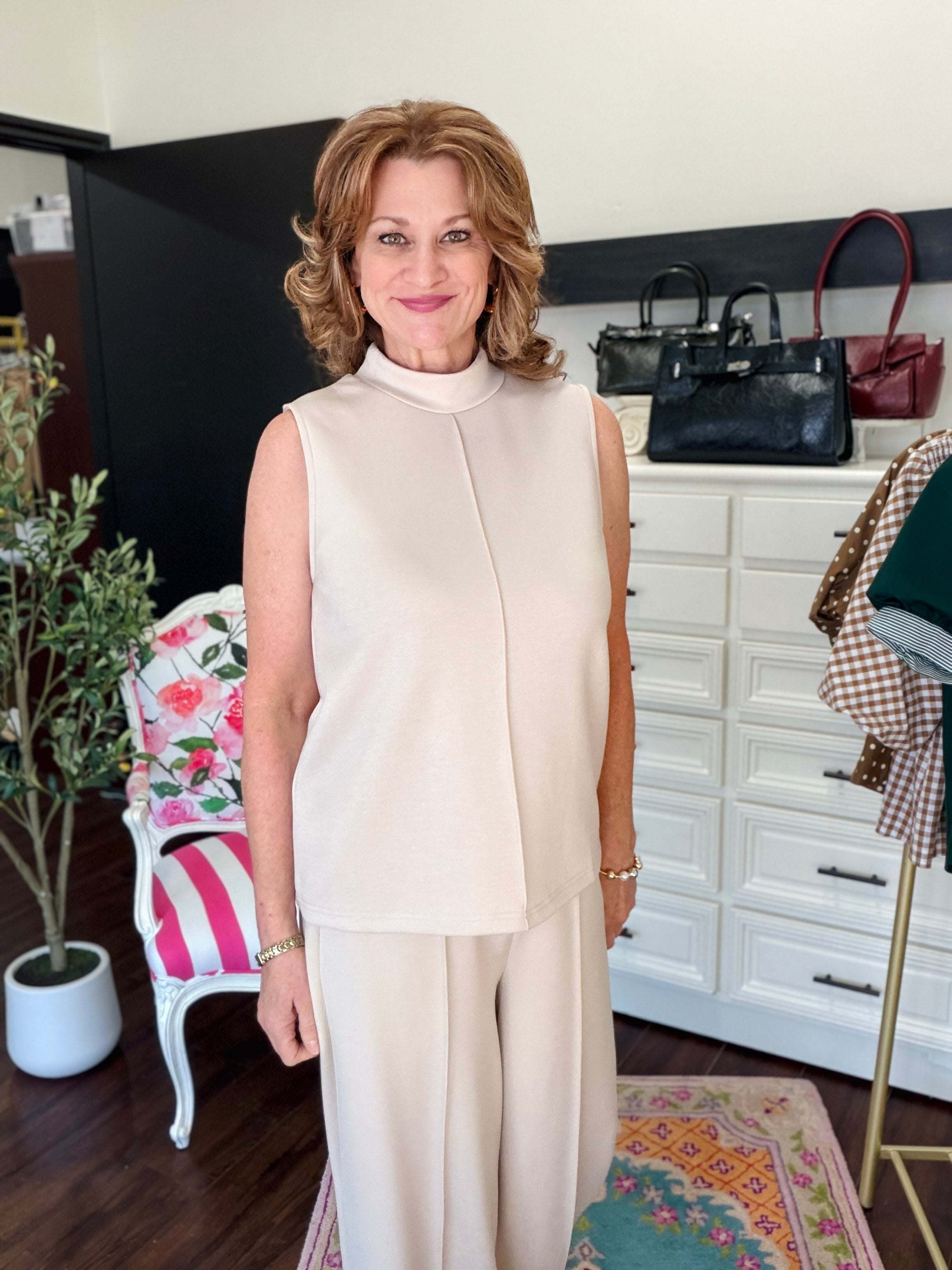 Classic Mock Neck Top - Almond