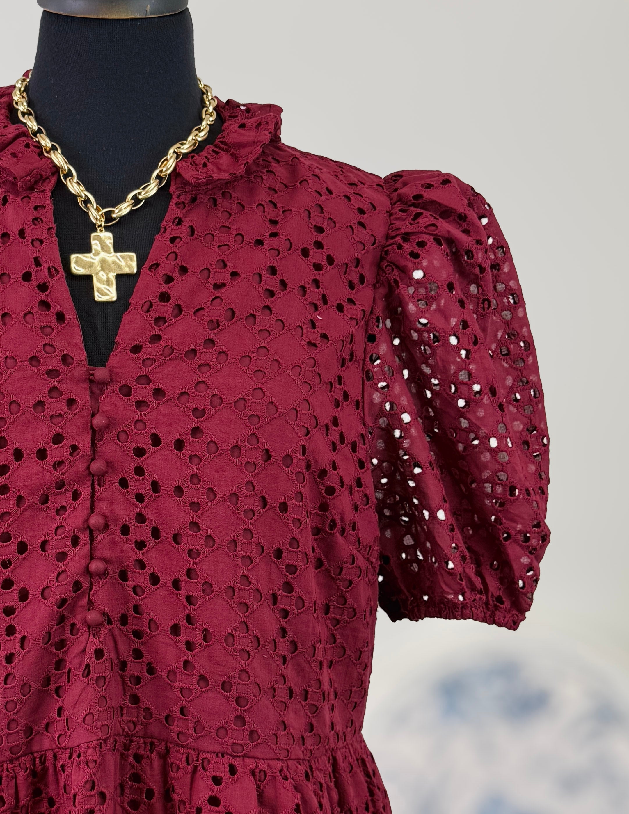 Burgundy Lace Top-Plus