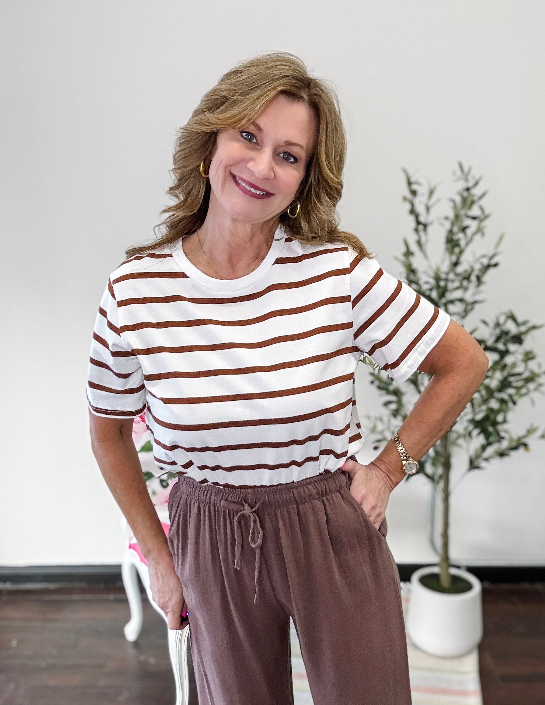Feels So Good Striped Tee - Brown