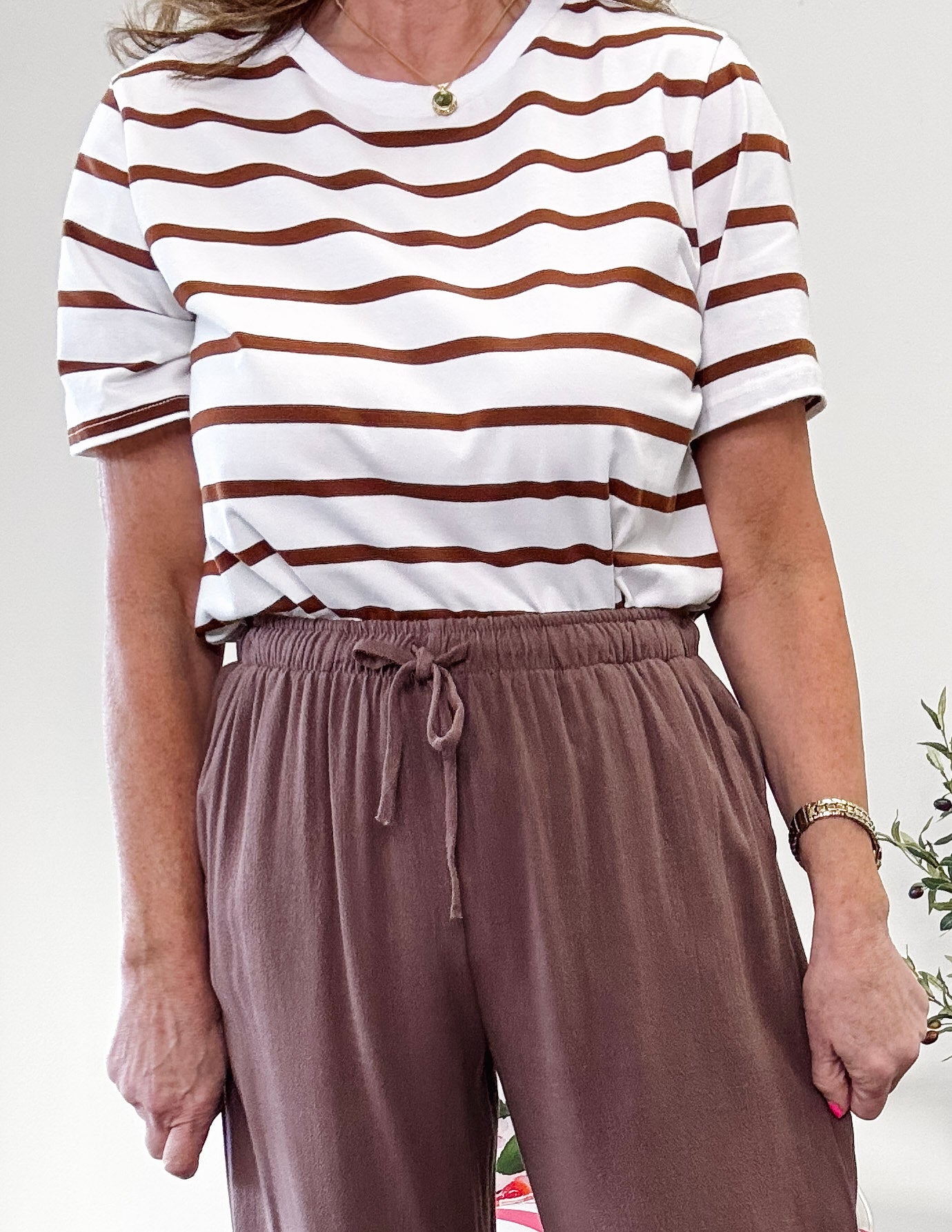 Feels So Good Striped Tee - Brown