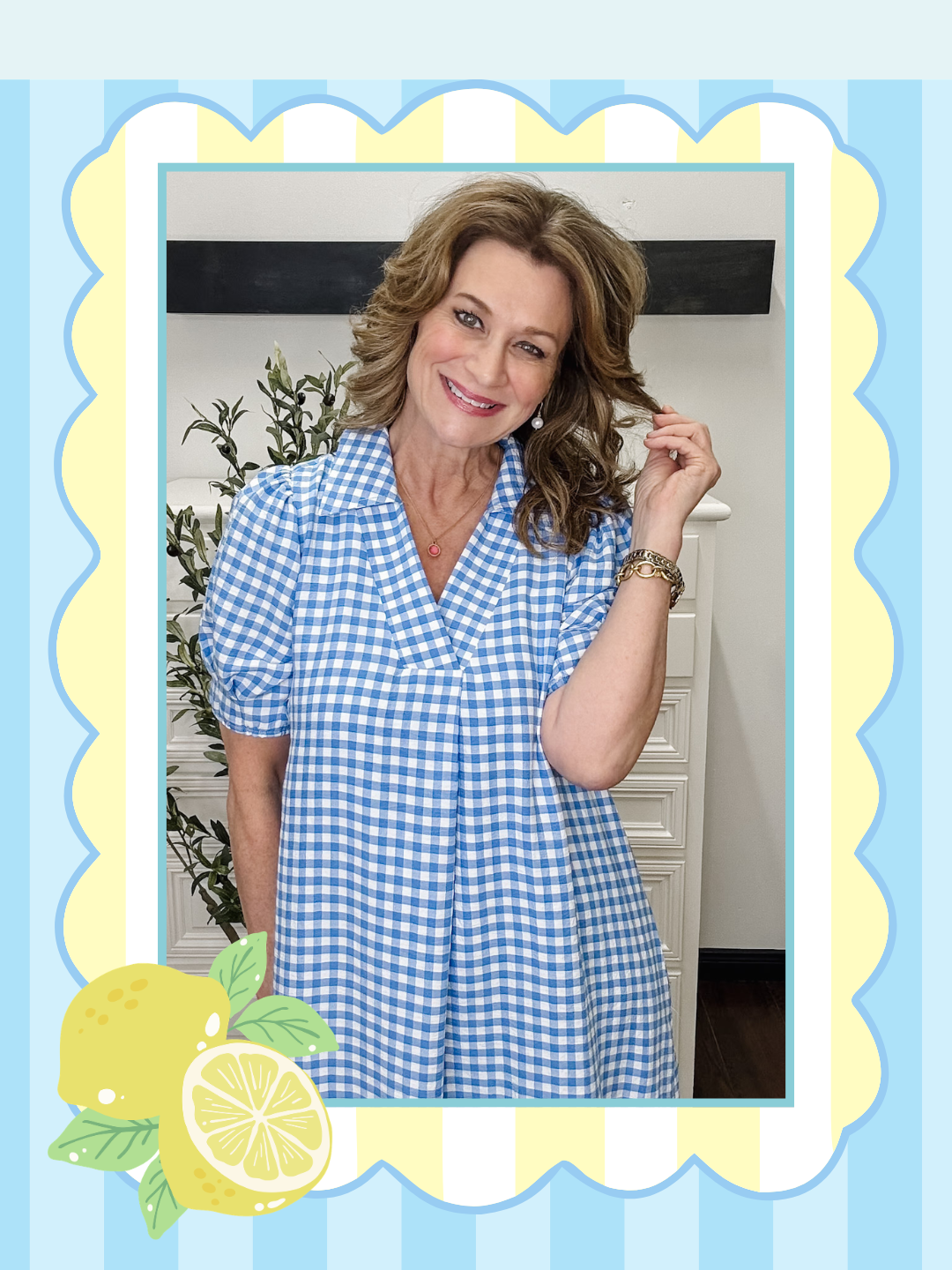 Nora Gingham Midi Dress -Blue