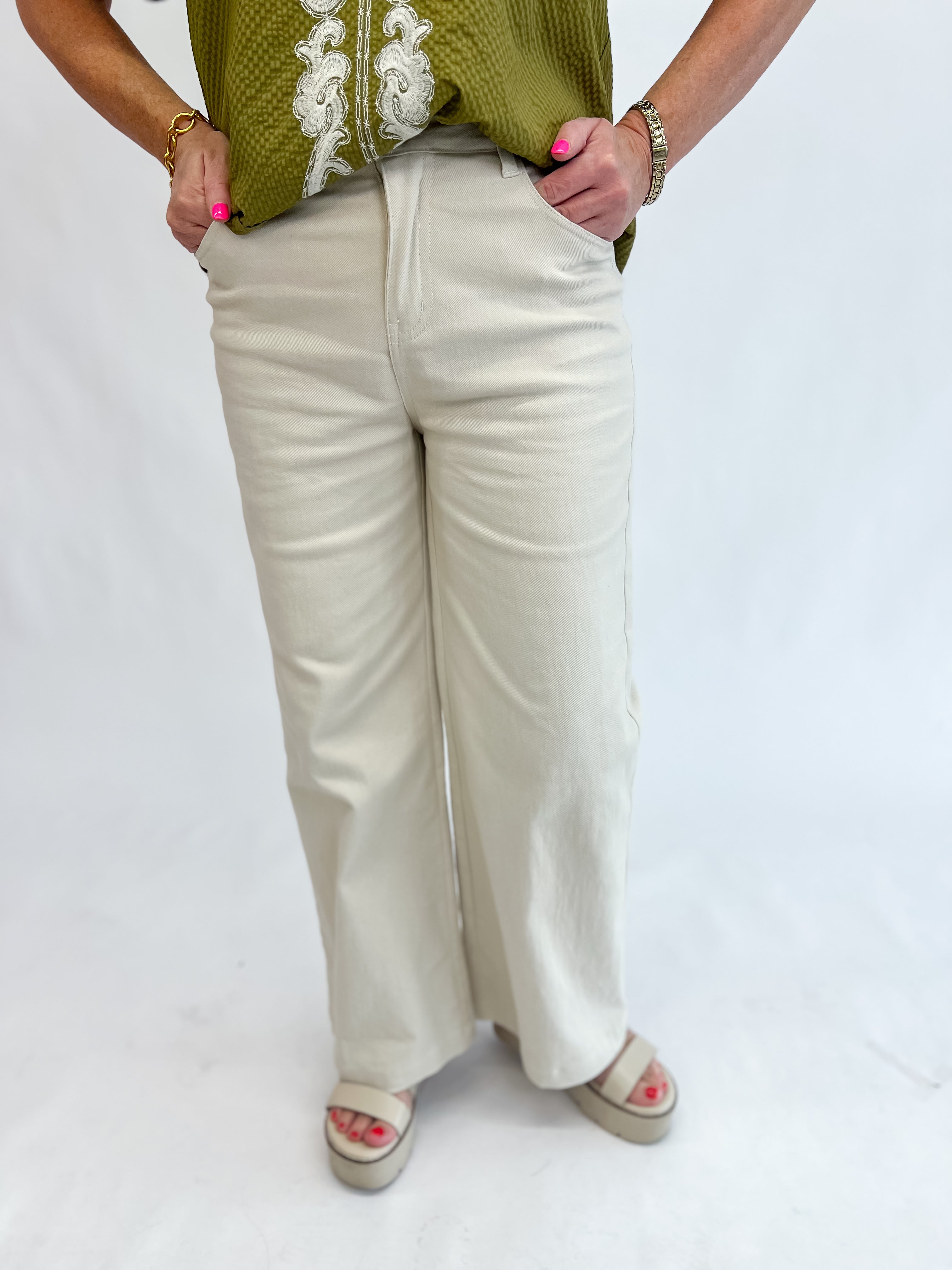 [Entro]  Don't Let Me Go Wide Leg Pant-Sand