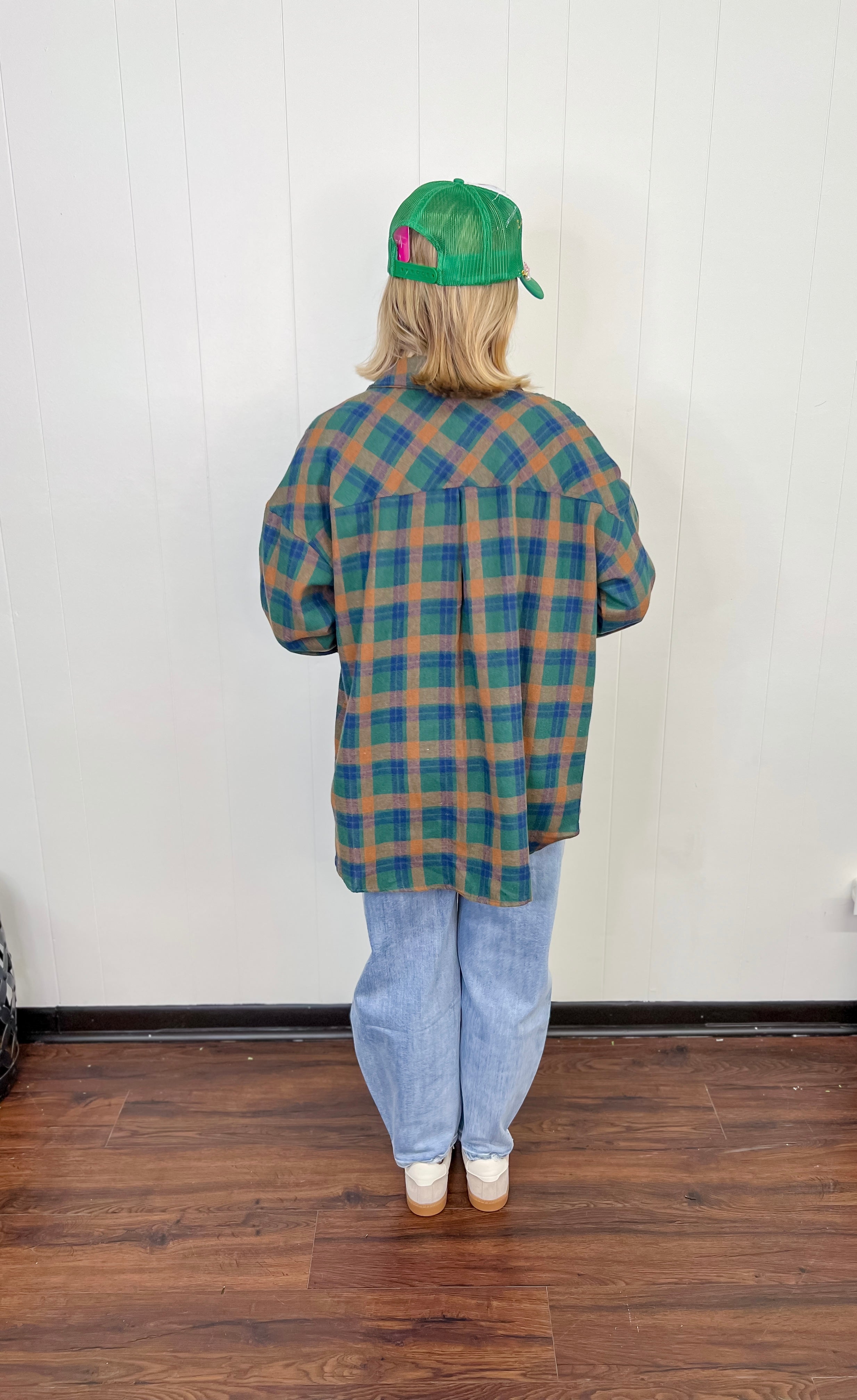 Flannel Fling Button Up Top - H. Green