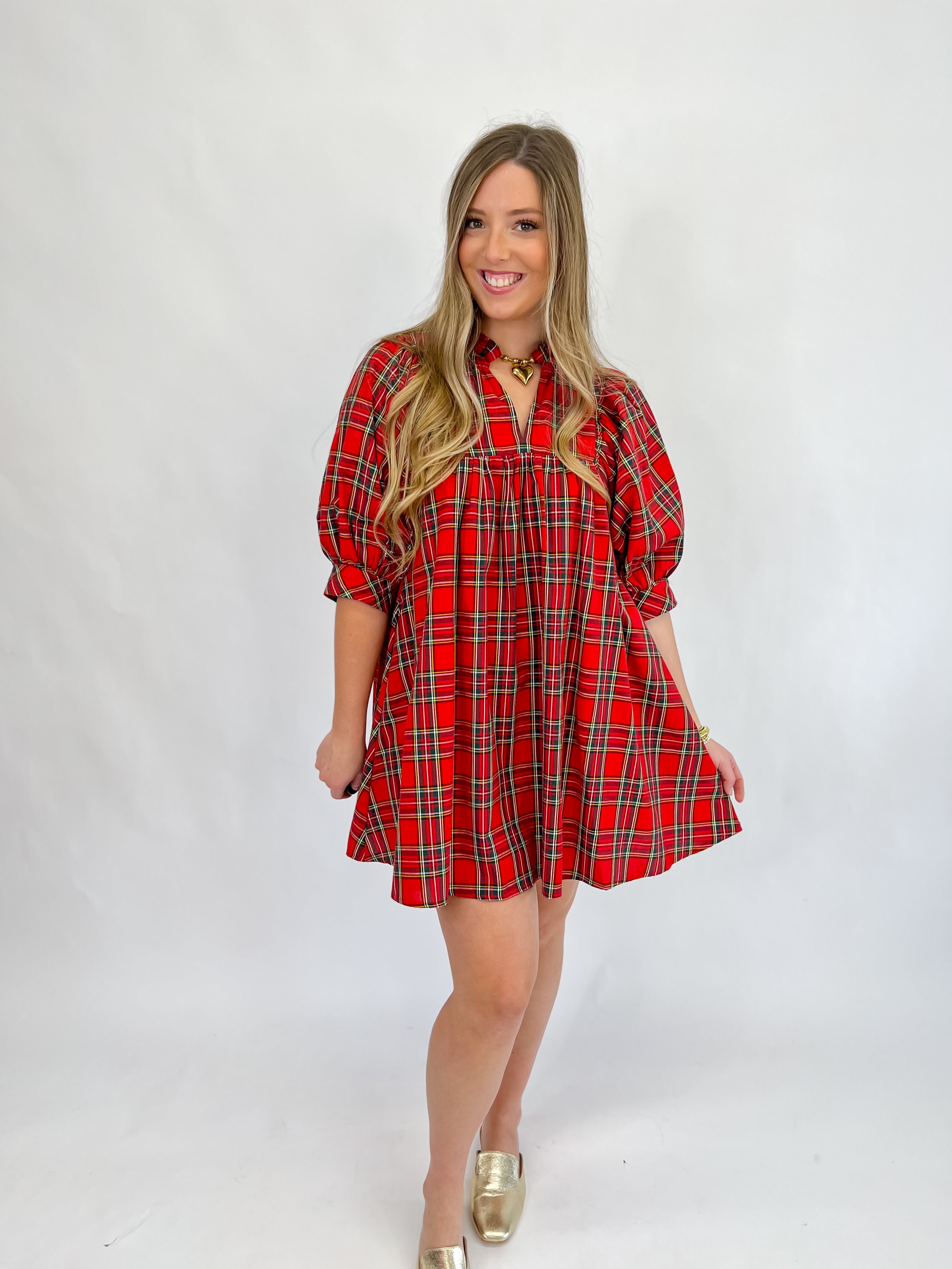 [Entro] Merry Everything Plaid Dress-Red