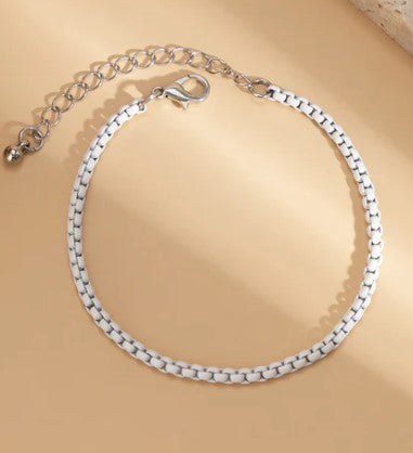 Mini Bright Box Chain Bracelet-White