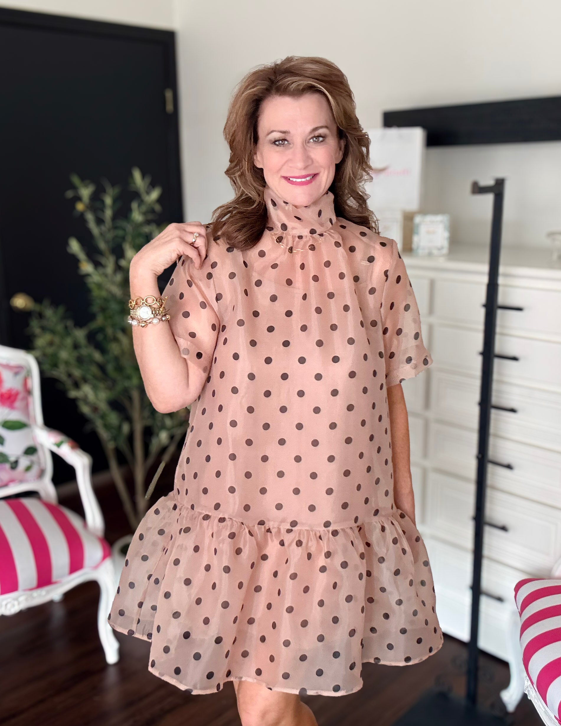 Dottie Polka Dot Mini Dress - Ecru