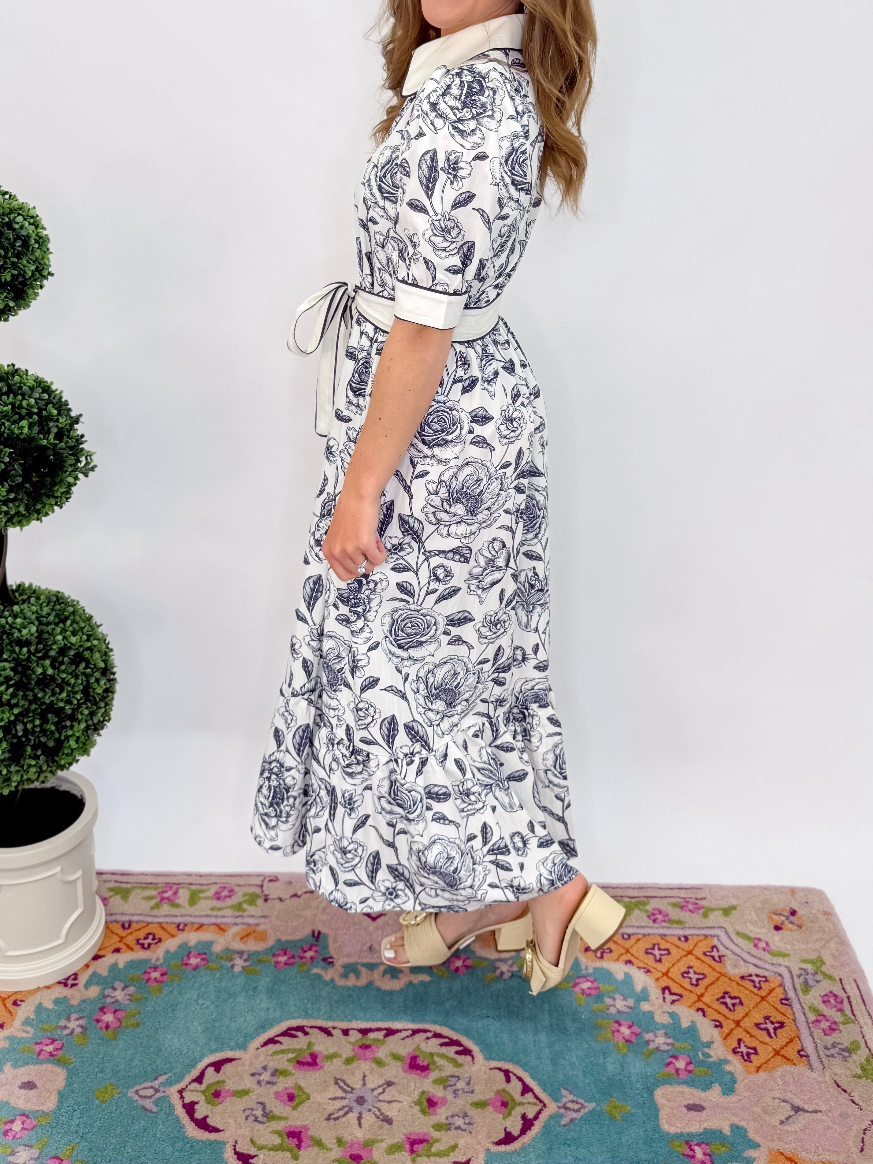 Rosalie Button Down Midi Dress - Navy
