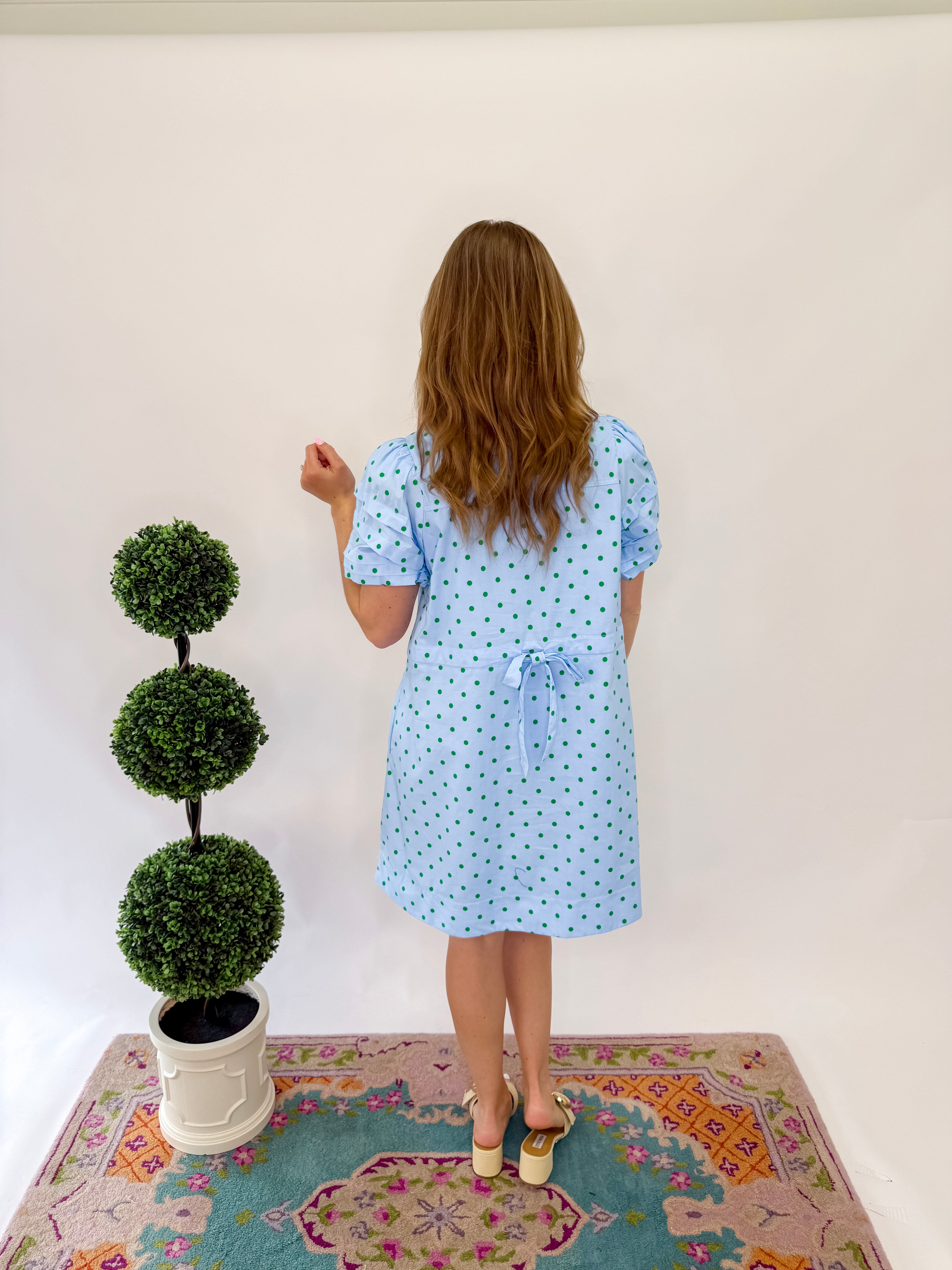 Melody Polka Dot Puff Sleeve Dress - Blue