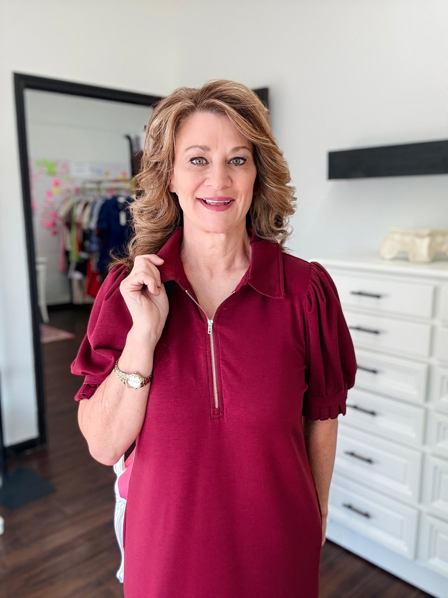 Kick Pleat Dress - Burgundy