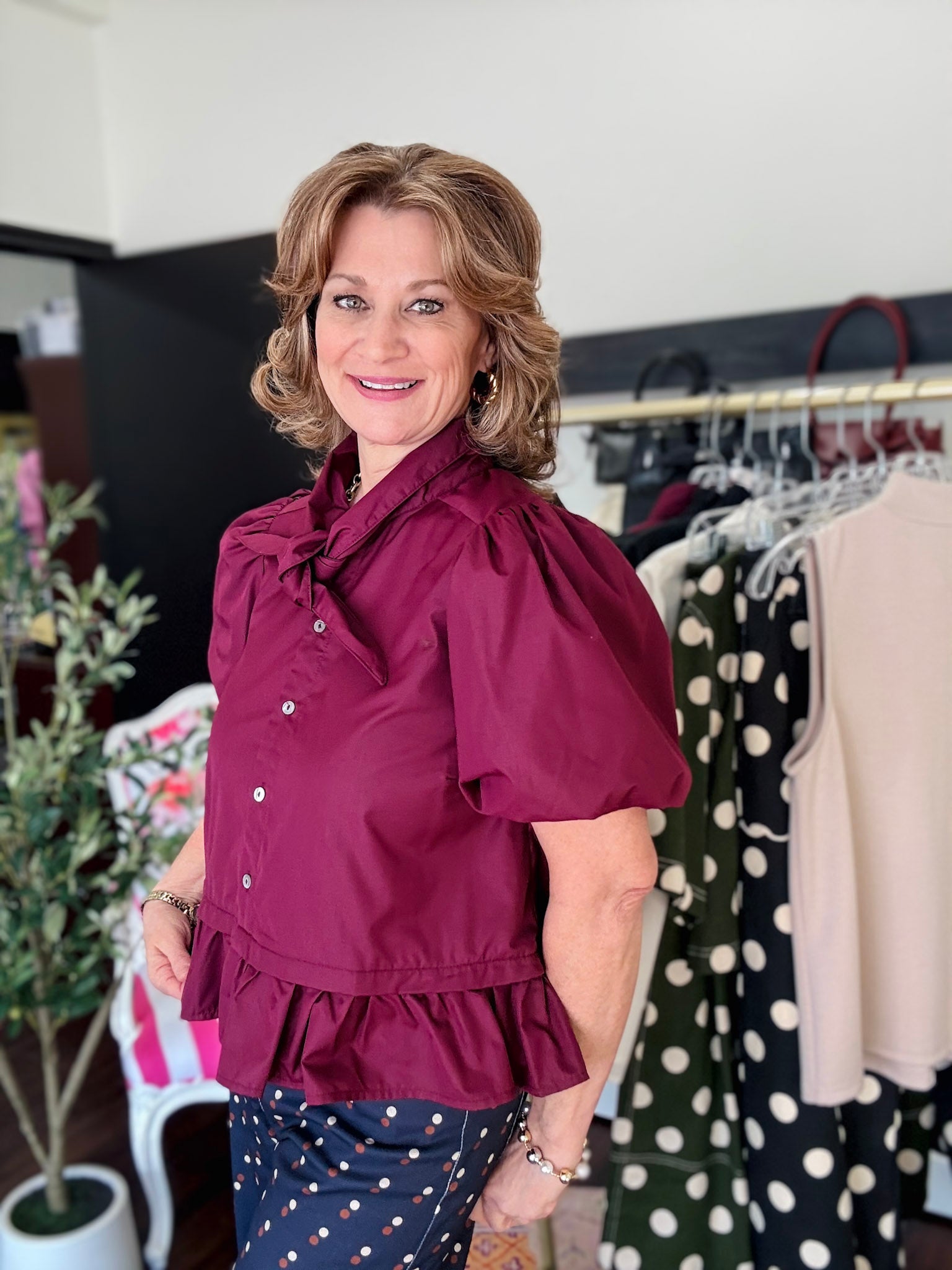 Classic Peplum Top - Burgundy