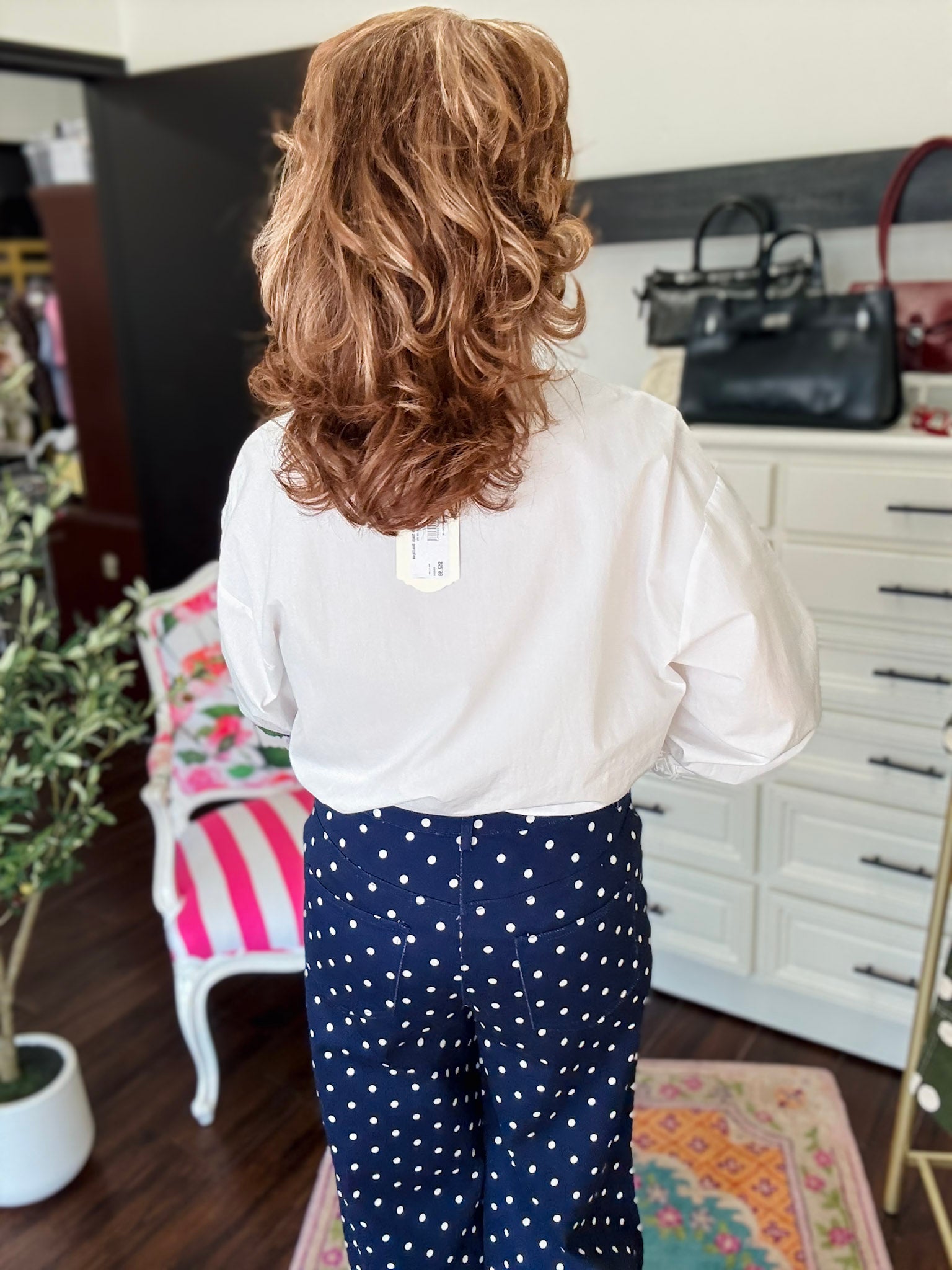 Wide Leg Cropped Pant Navy Polka Dot - Navy