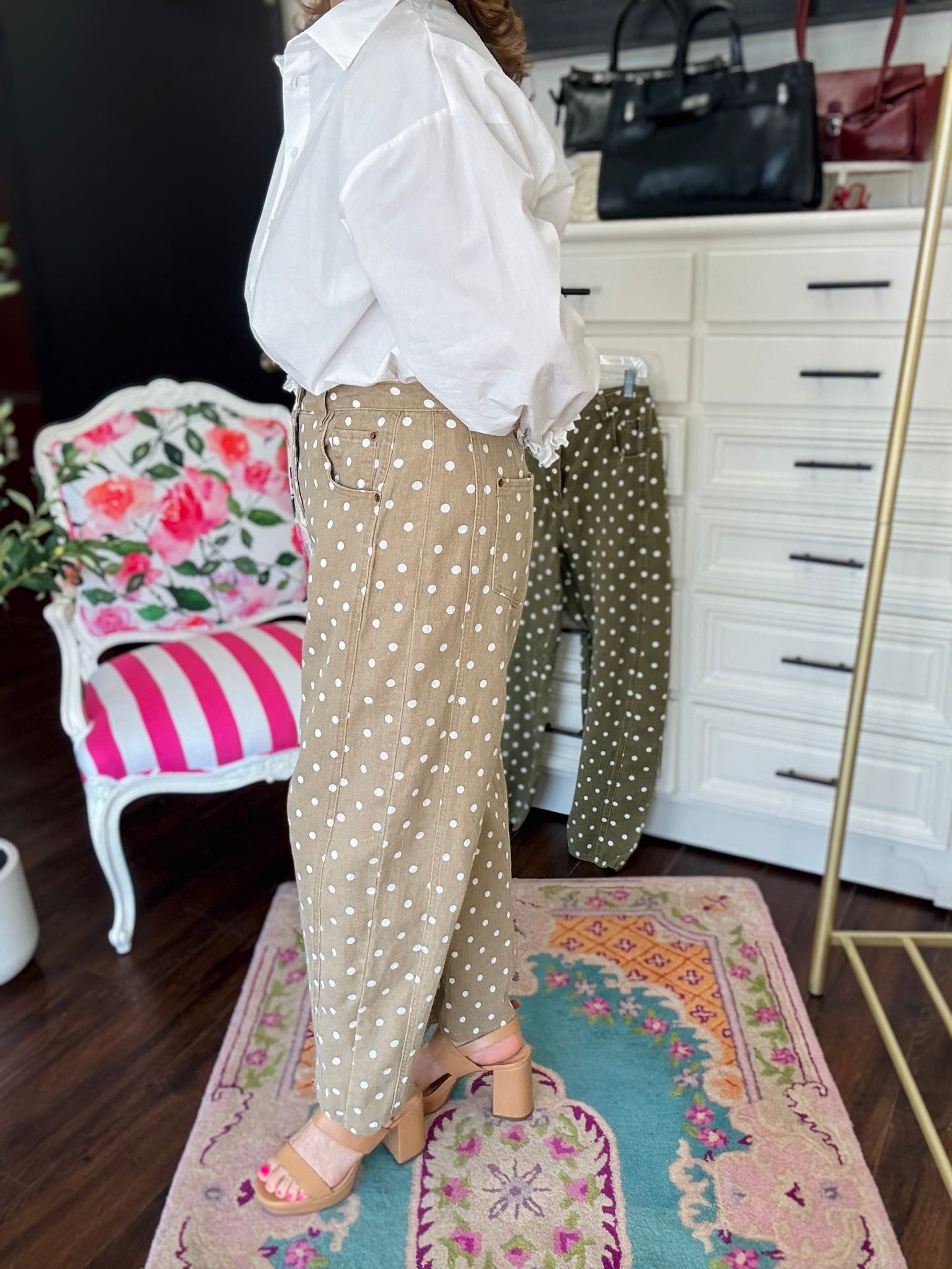 Latte Fun - Dot Pant - Tan Barrel Pant - Latte