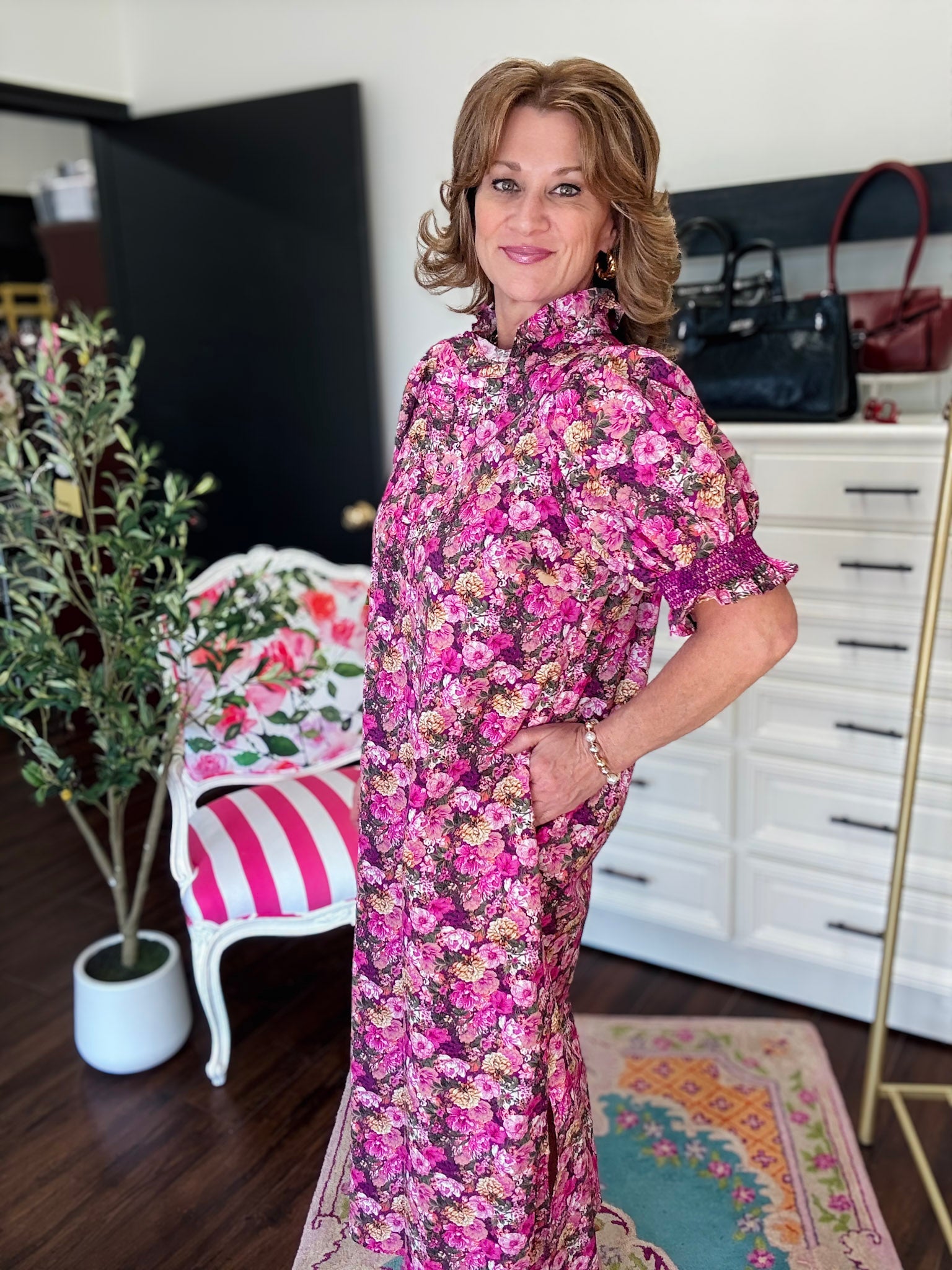 Magenta Bloom Midi Dress