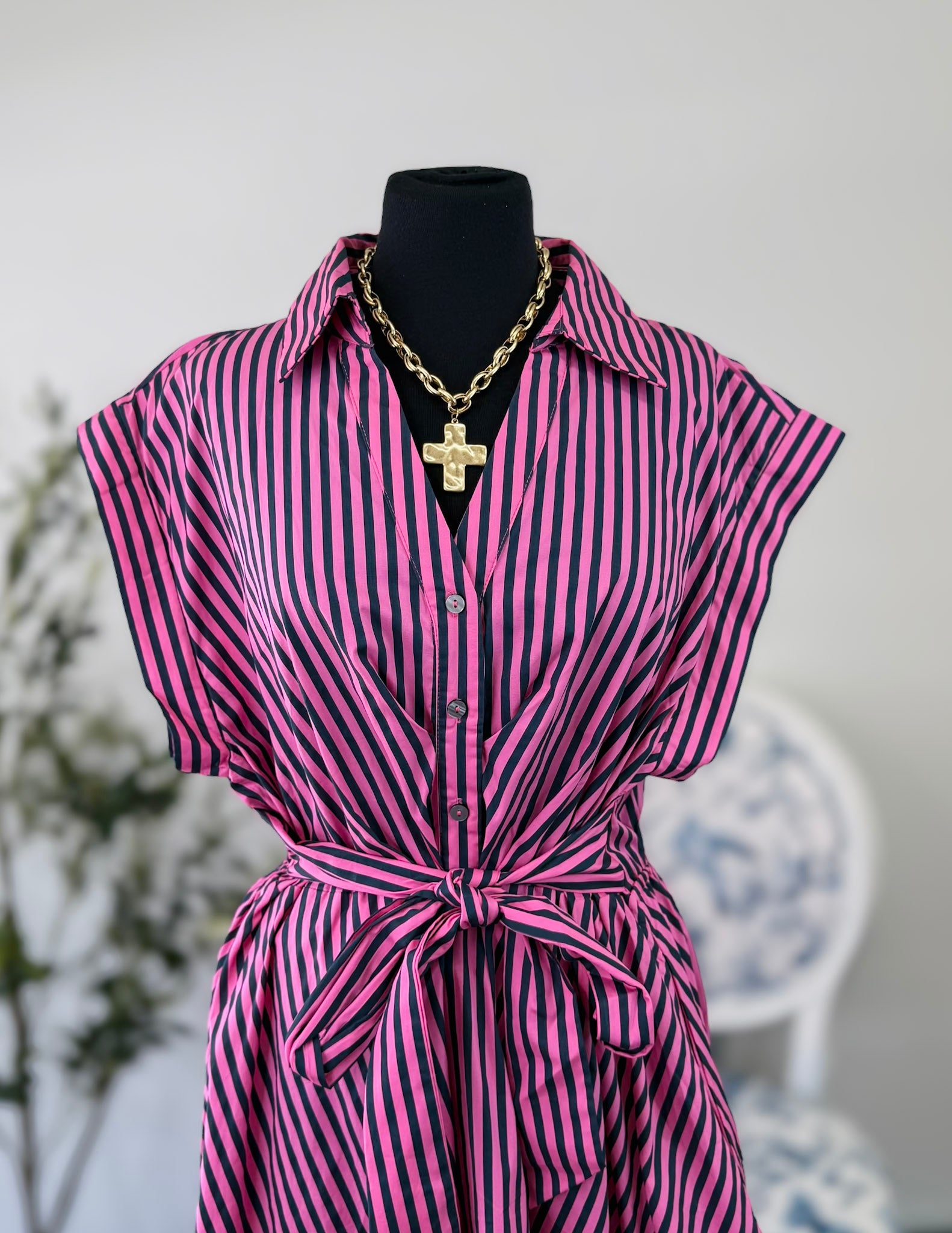 [Plus] Pink Stripe Dress