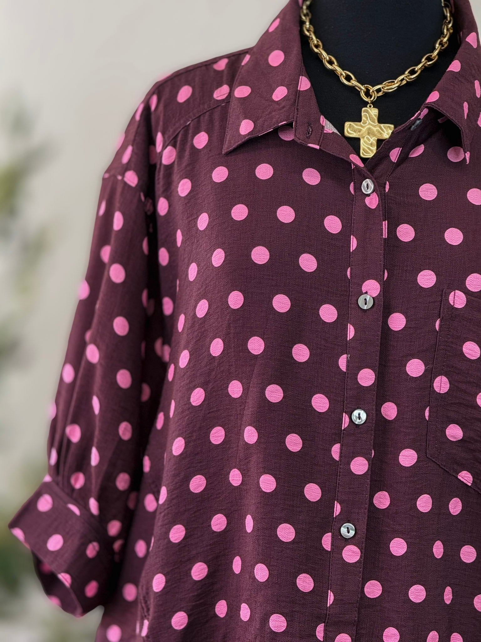 [Plus] Ruffle Hem Top - Wine