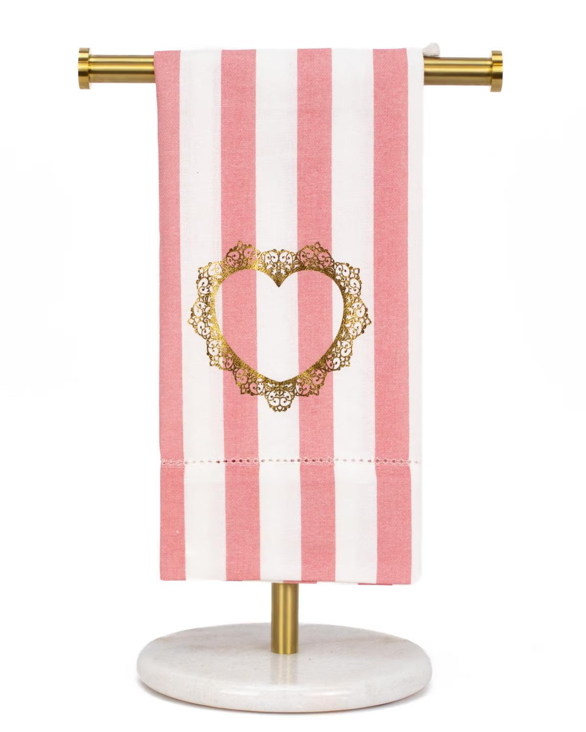 Everlasting Heart Hemstitch Hand Towel 20" x 28" - White/Pink/Gold