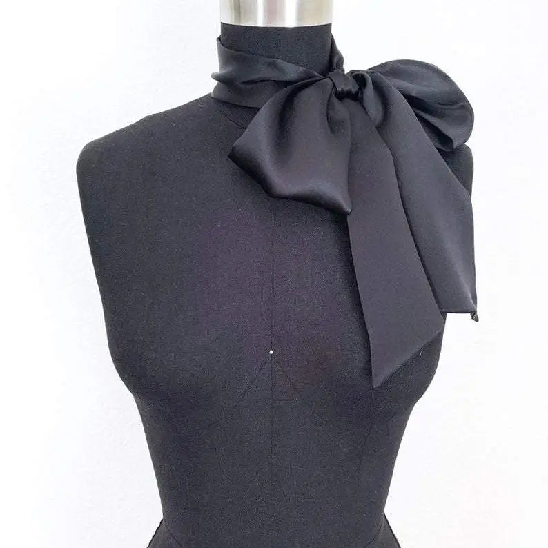 Big Silk Bow Scarf-Black