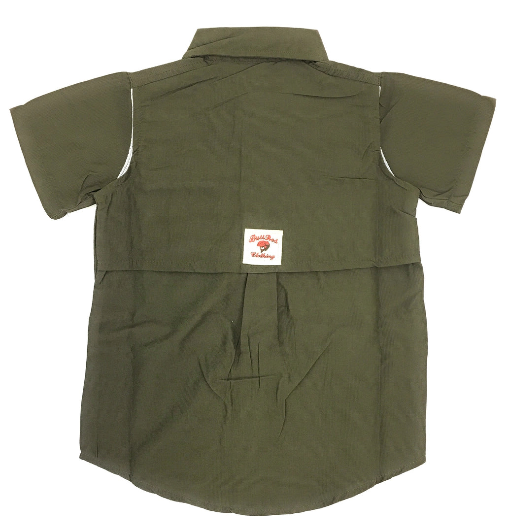 Bull Red Youth Fishing Shirt-Army Green