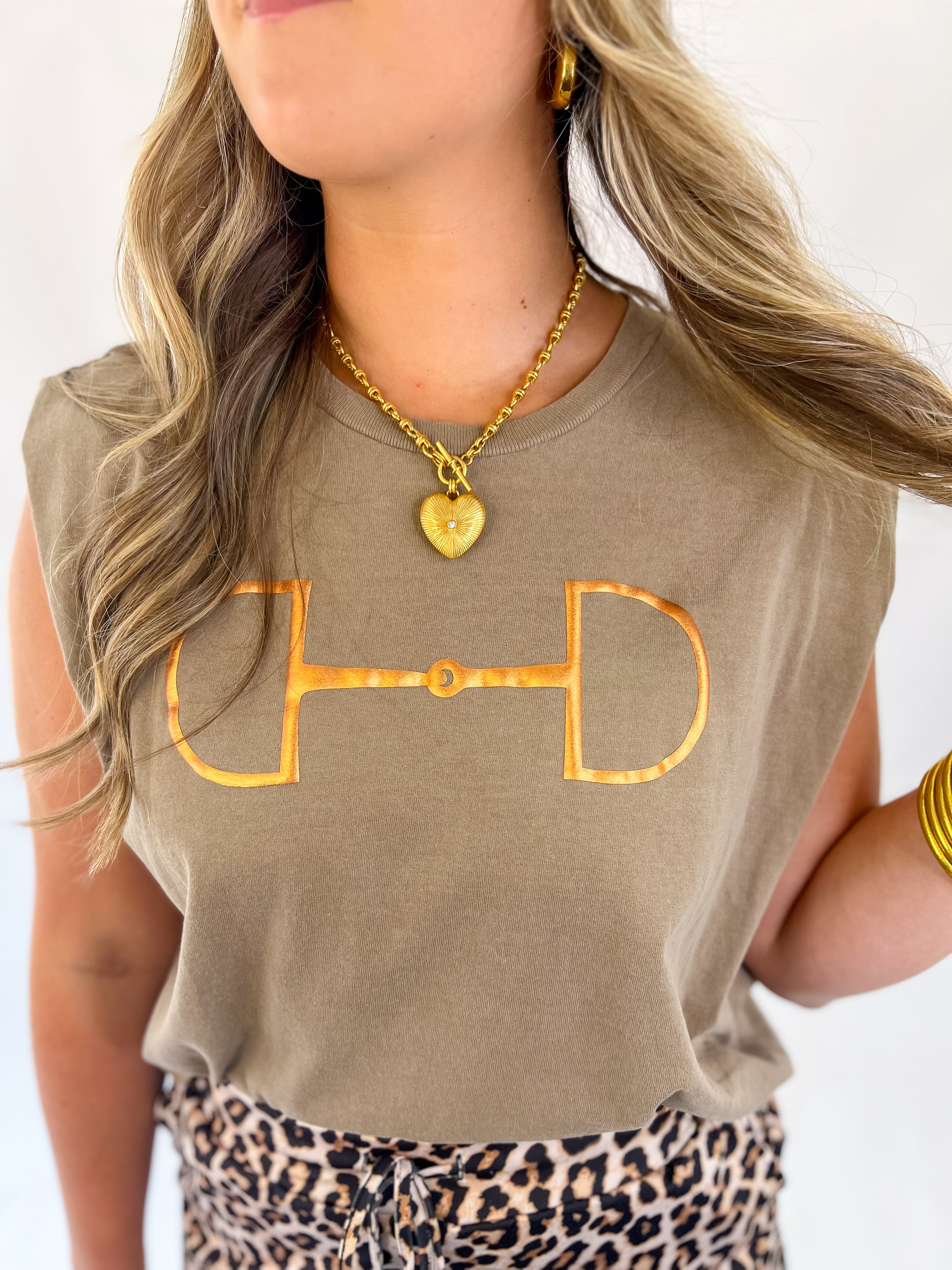 Horse Bit Muscle Tank-Brown