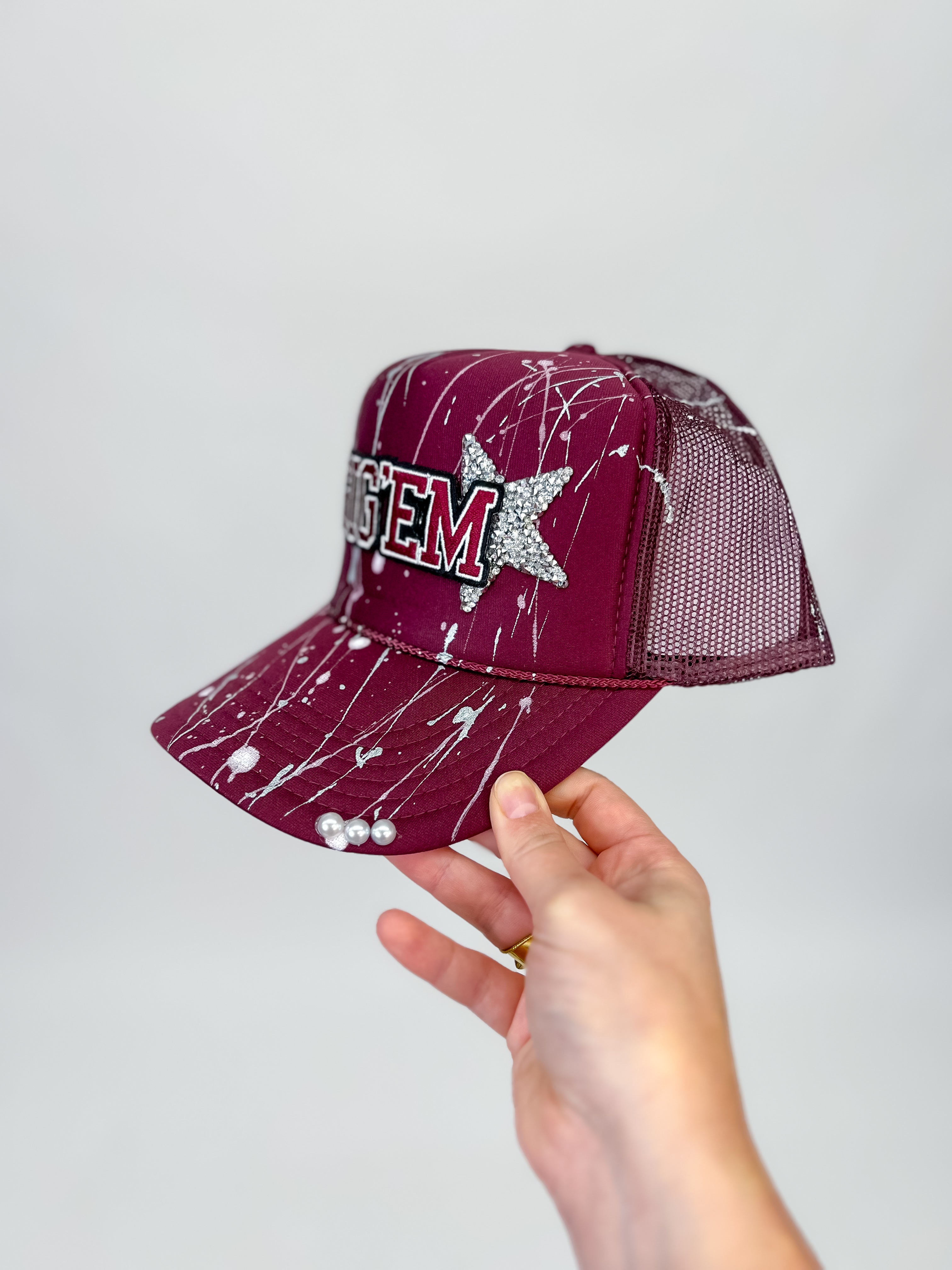 Gig'Em Maroon Splatter Paint Cap