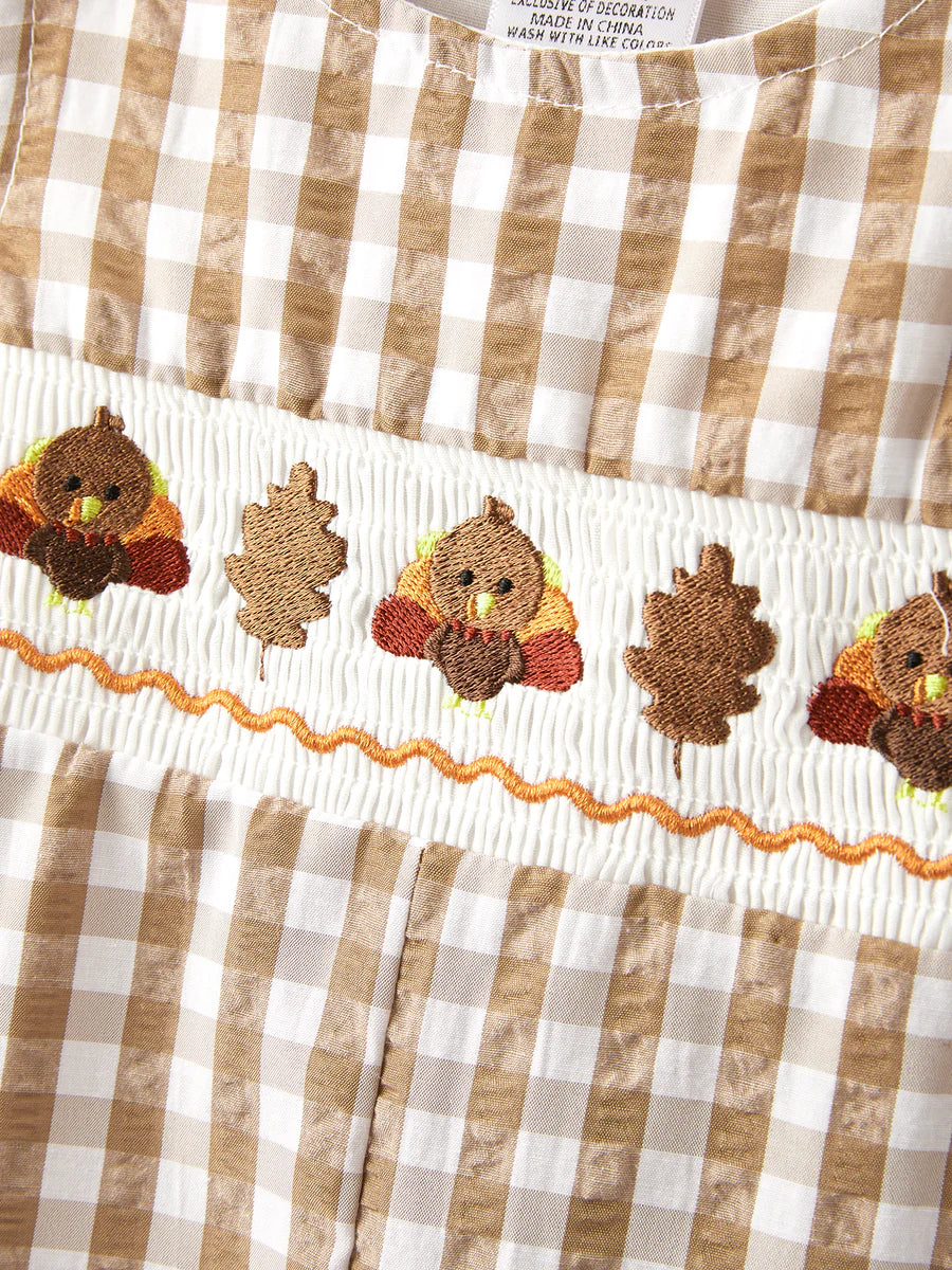 Boys Thanksgiving Brown Plaid Romper
