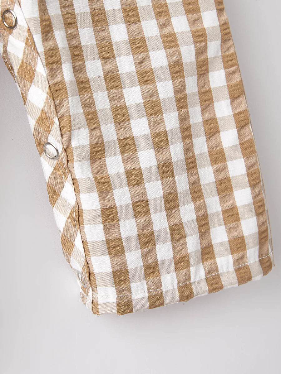 Boys Thanksgiving Brown Plaid Romper