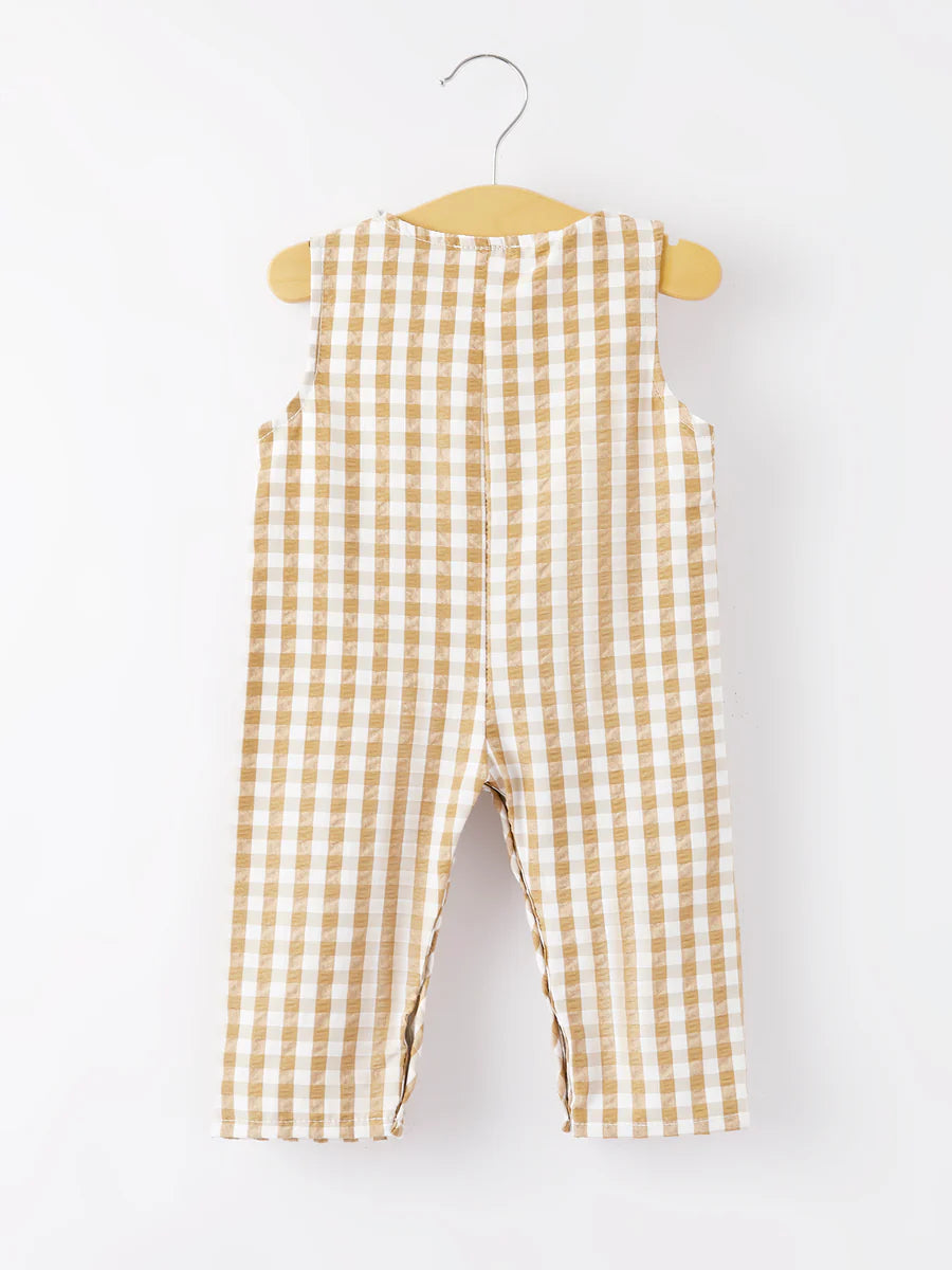 Boys Thanksgiving Brown Plaid Romper