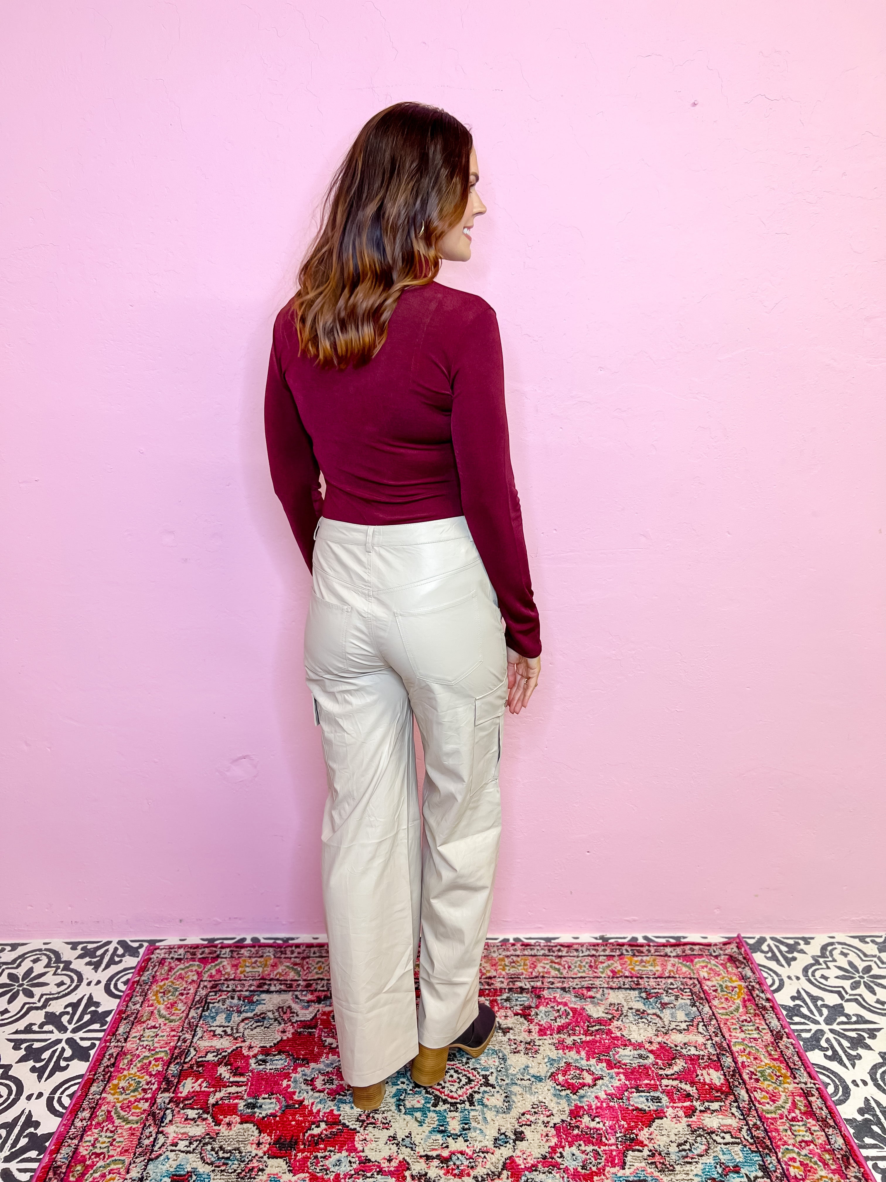 Looking Fabulous Faux Leather Pant-Almond