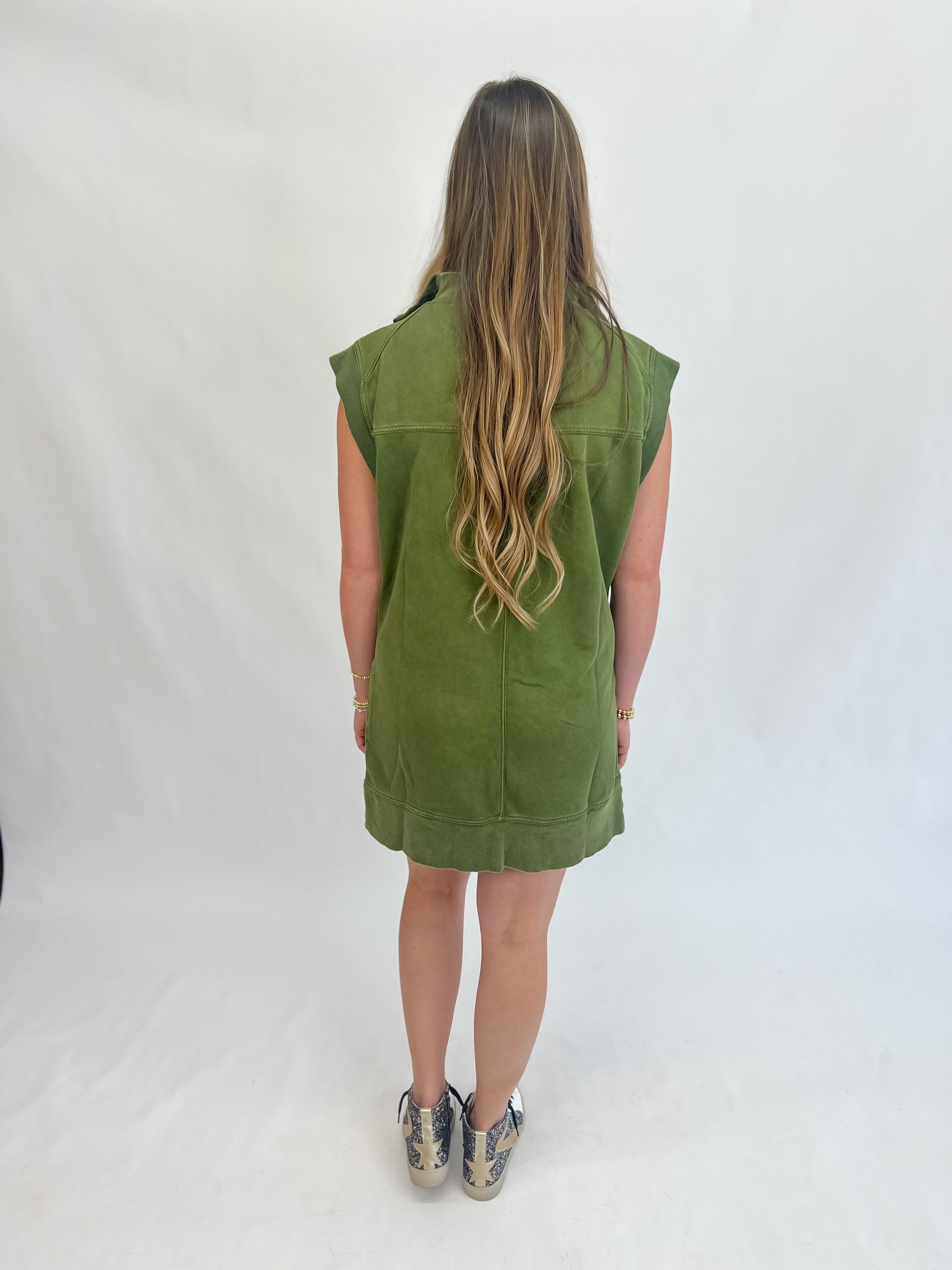 Sporty Mineral-Washed Vest Dress-Dark Olive