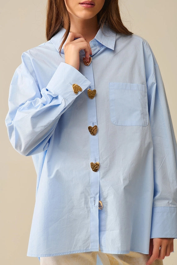 Blue Grace Heart Button-Up