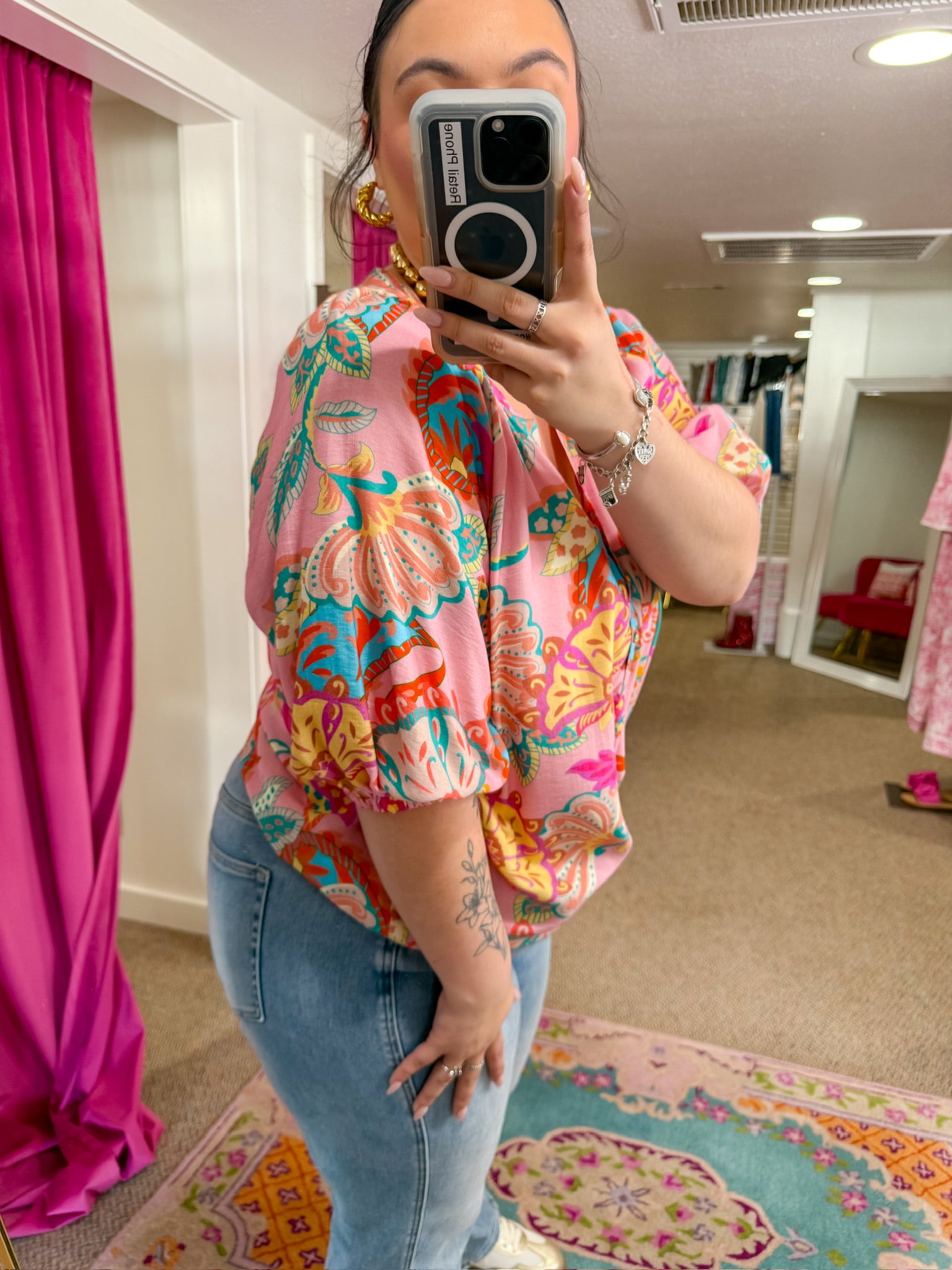 Painted in Paisley Button Down Top - Pink