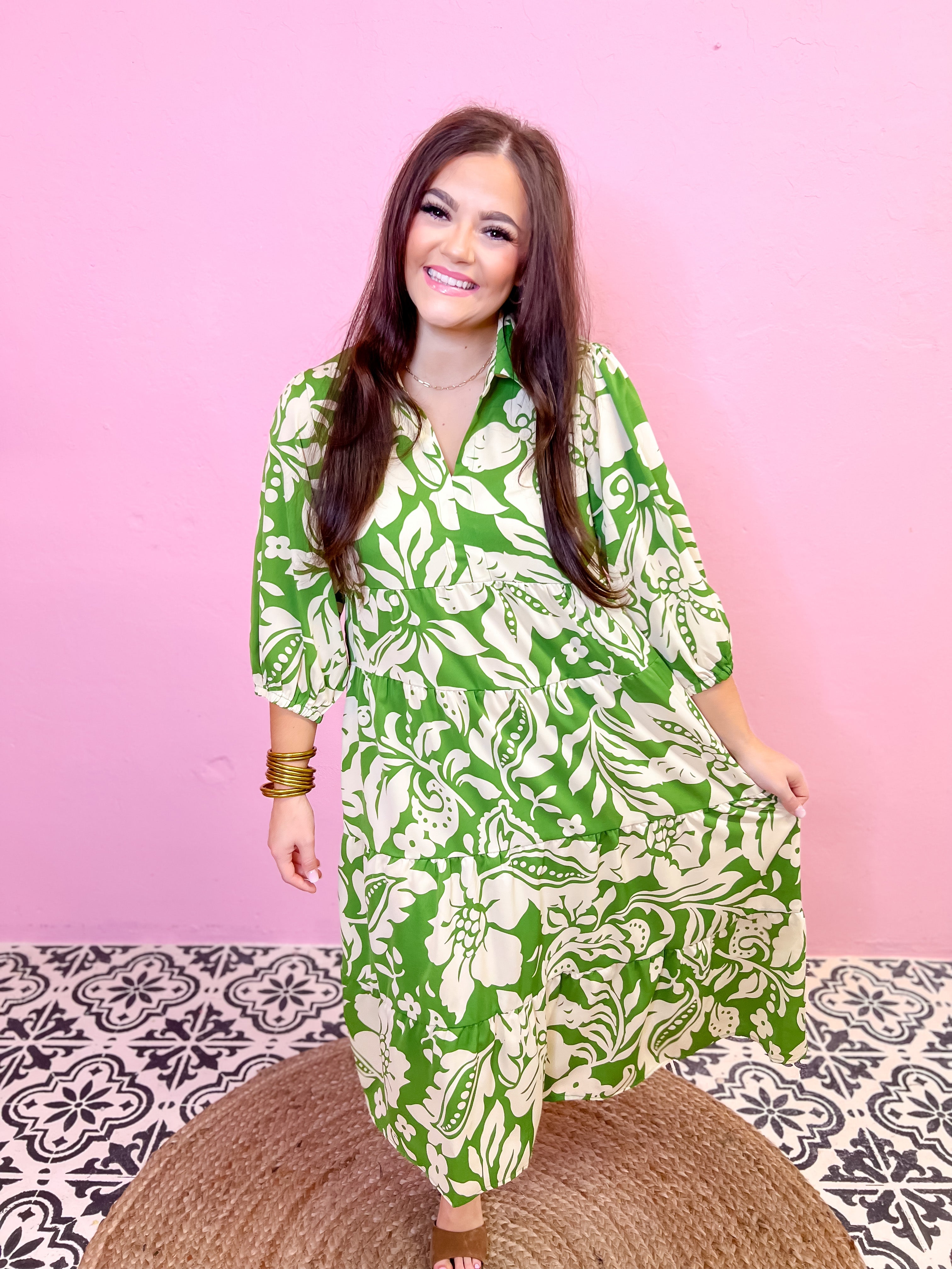 Lilian Printed Dress-Green