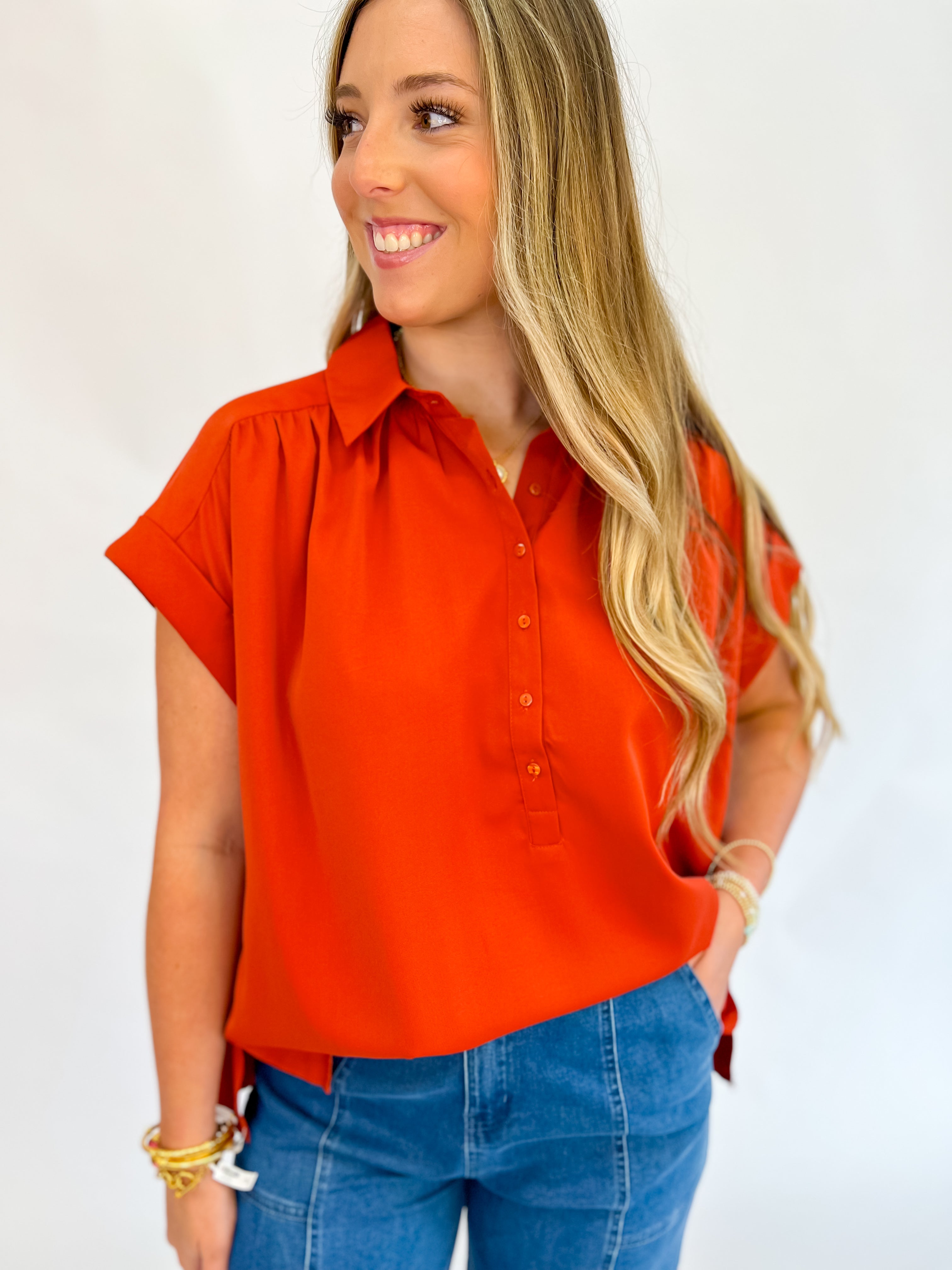Cinnamon Collared Button Up Top
