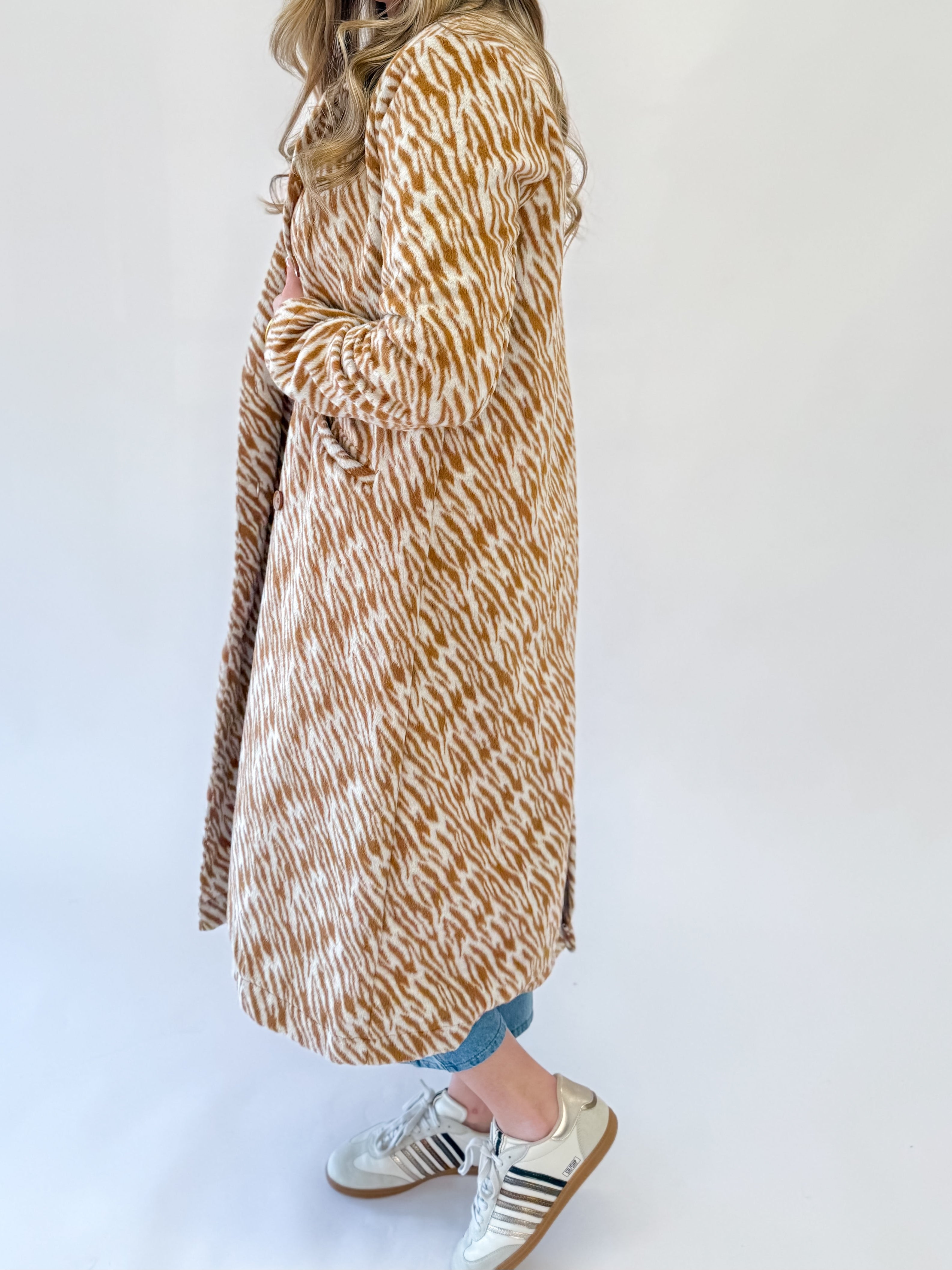 Be Fearless Zebra Long Coat-Camel