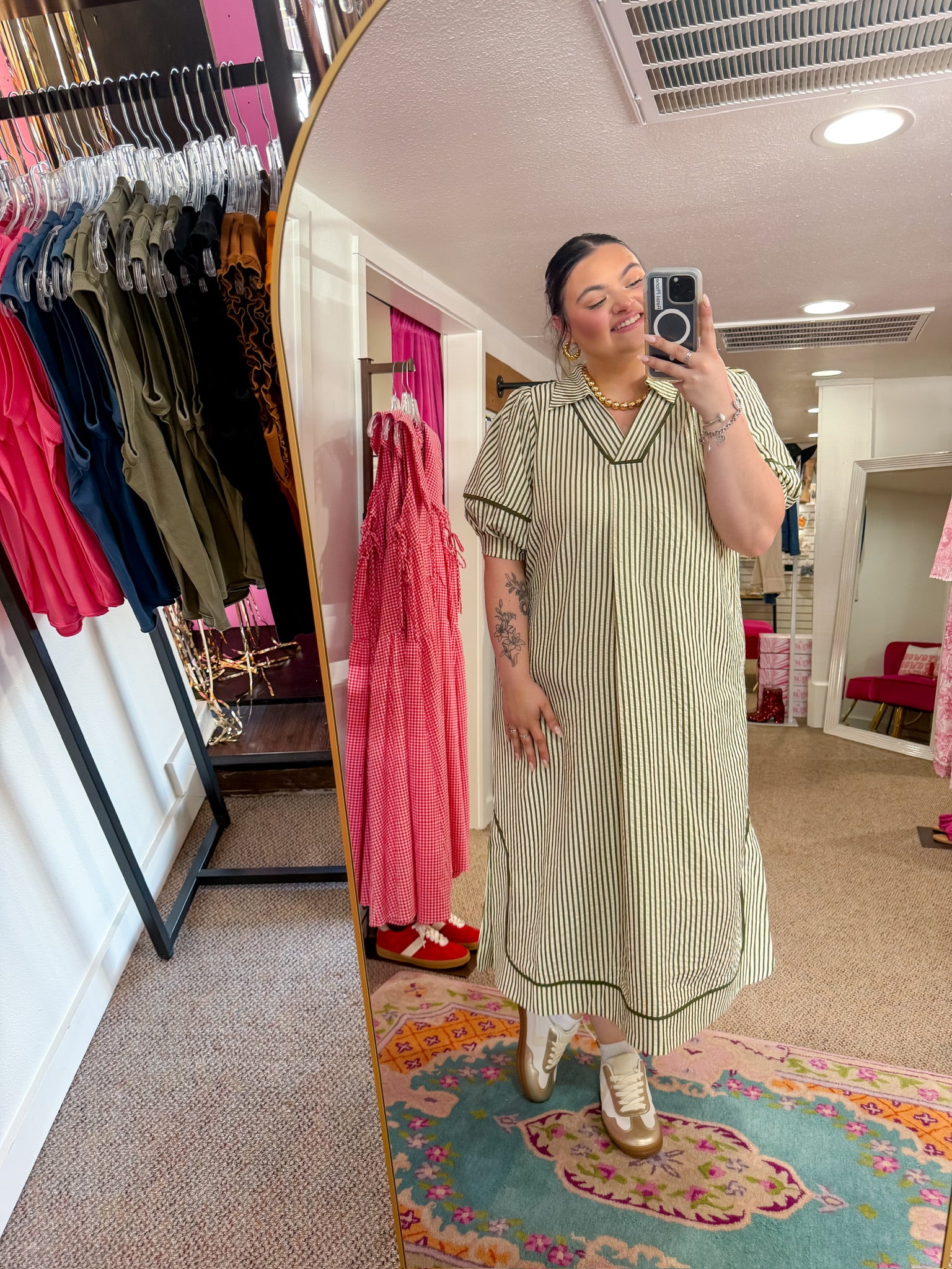 Olive Grove Striped Midi Dress - Lt. Olive