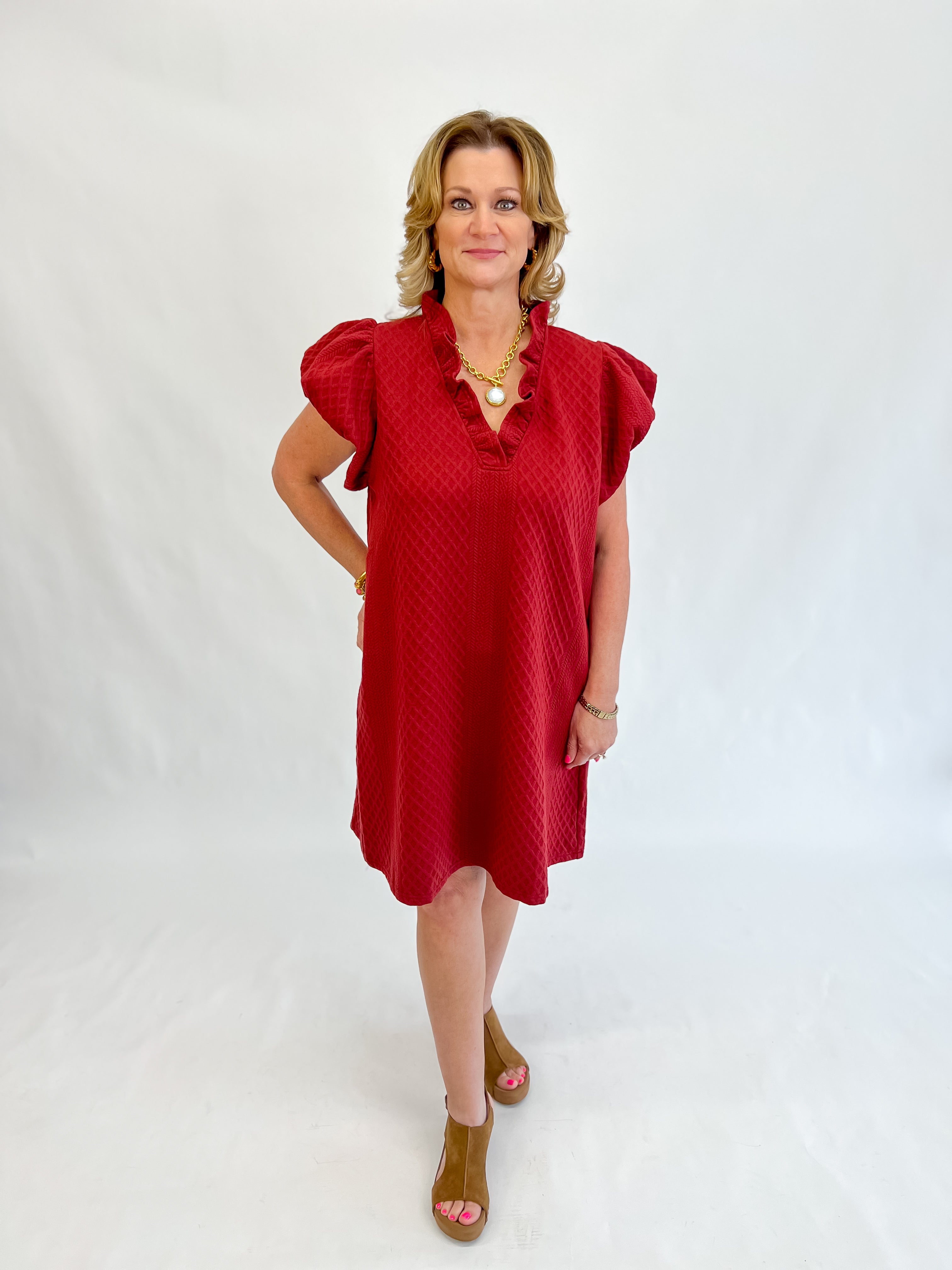 Ruby Textured V Neck Dress-Plus