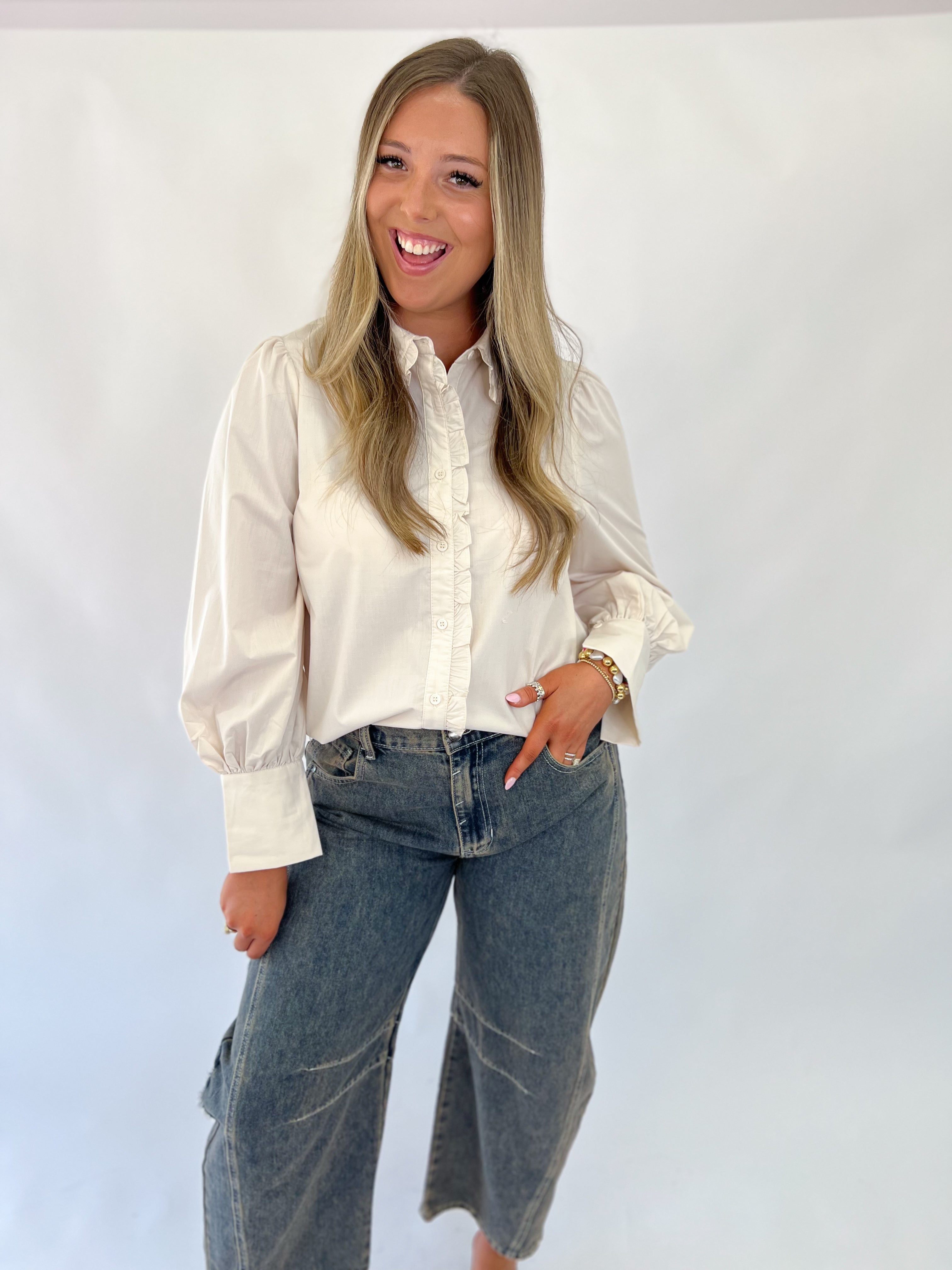 Fall Flair Long Sleeve Top-Ecru