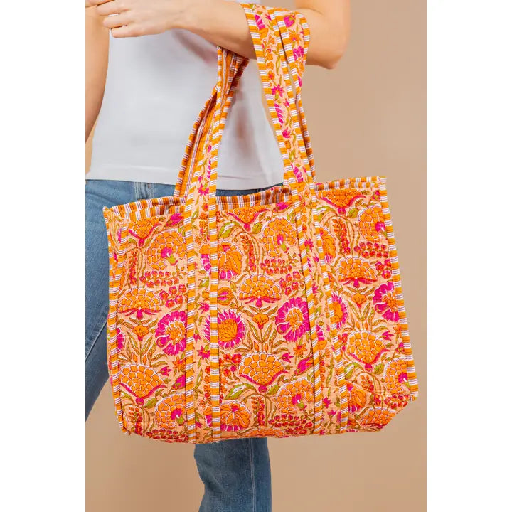 Orange Quilted Reversible Tote Bag