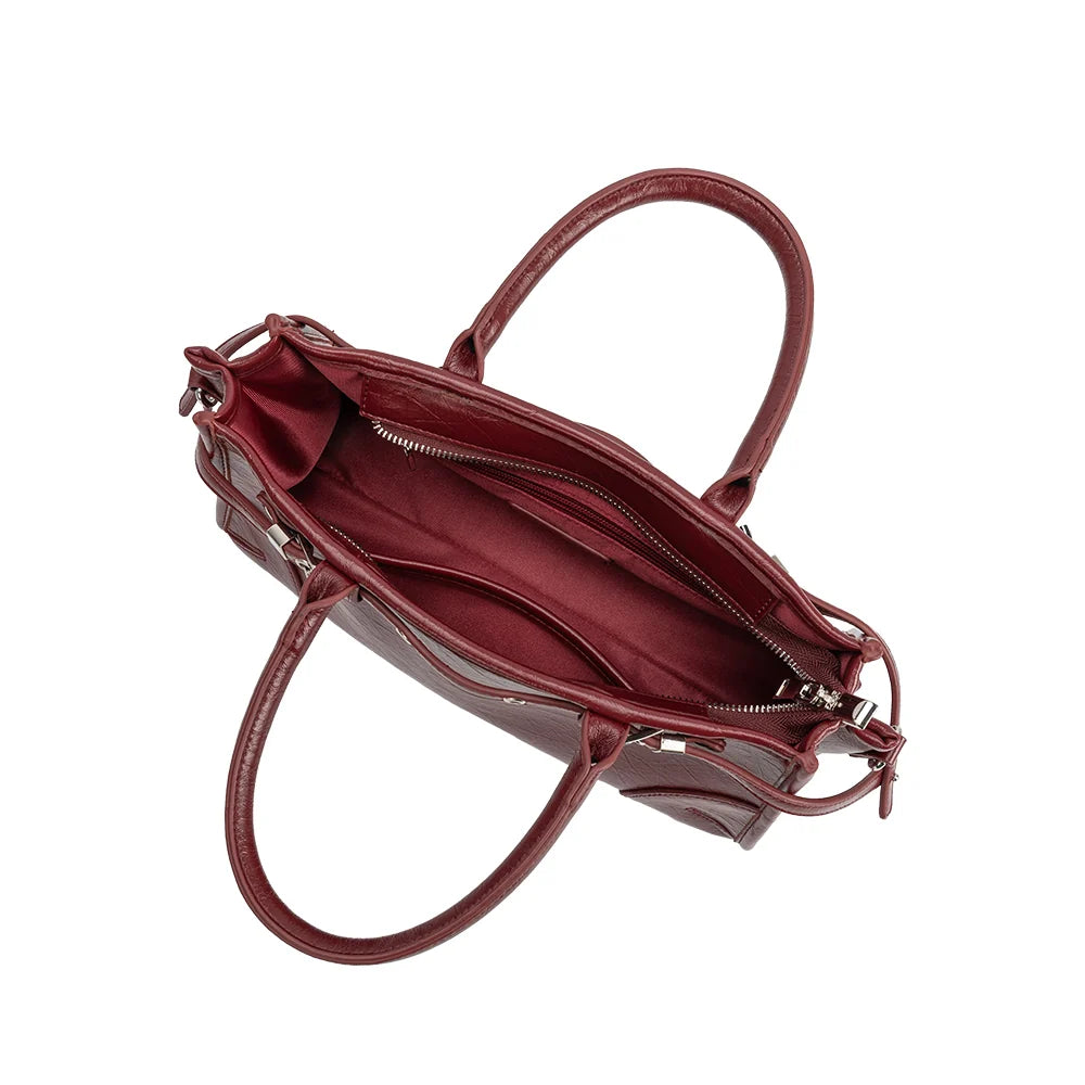 Rhonda Vegan Leather Top Handle Bag-Burgundy