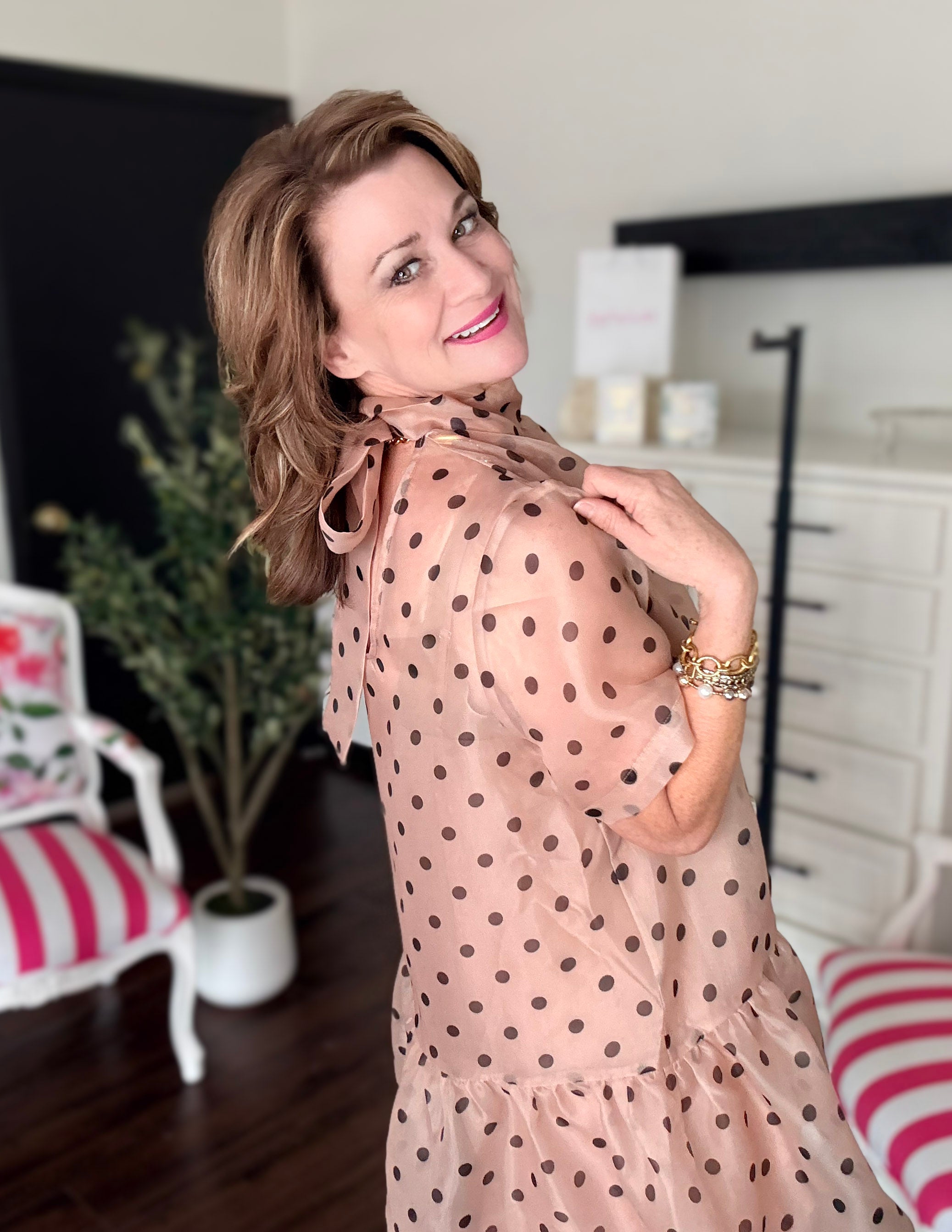 Dottie Polka Dot Mini Dress - Ecru