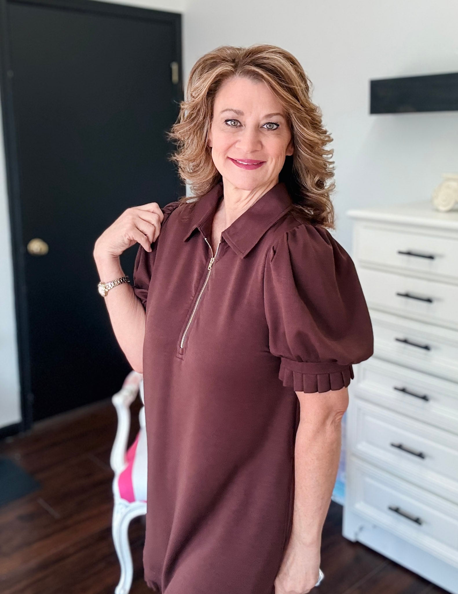 Kick Pleat Dress - Brown